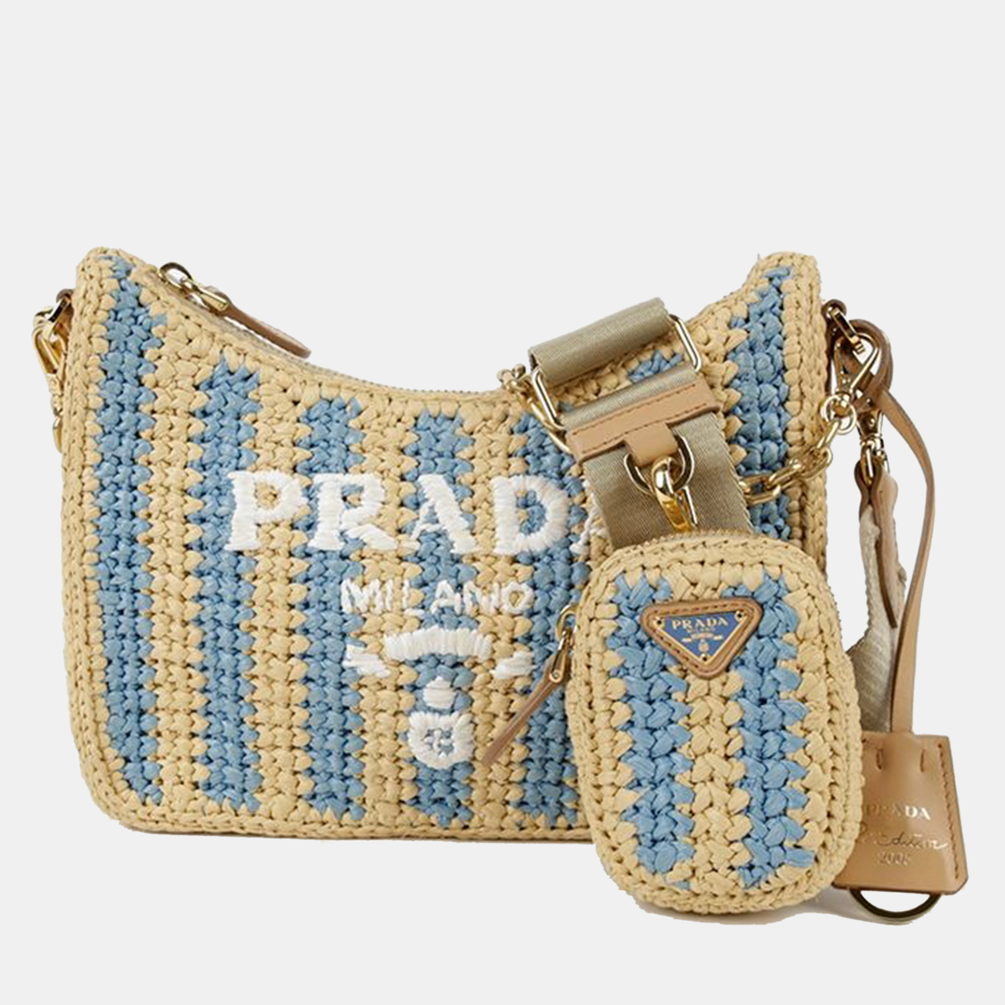 

Prada Raffia Re-Edition Multi Hobo Shoulder And Cross Bag, Multicolor