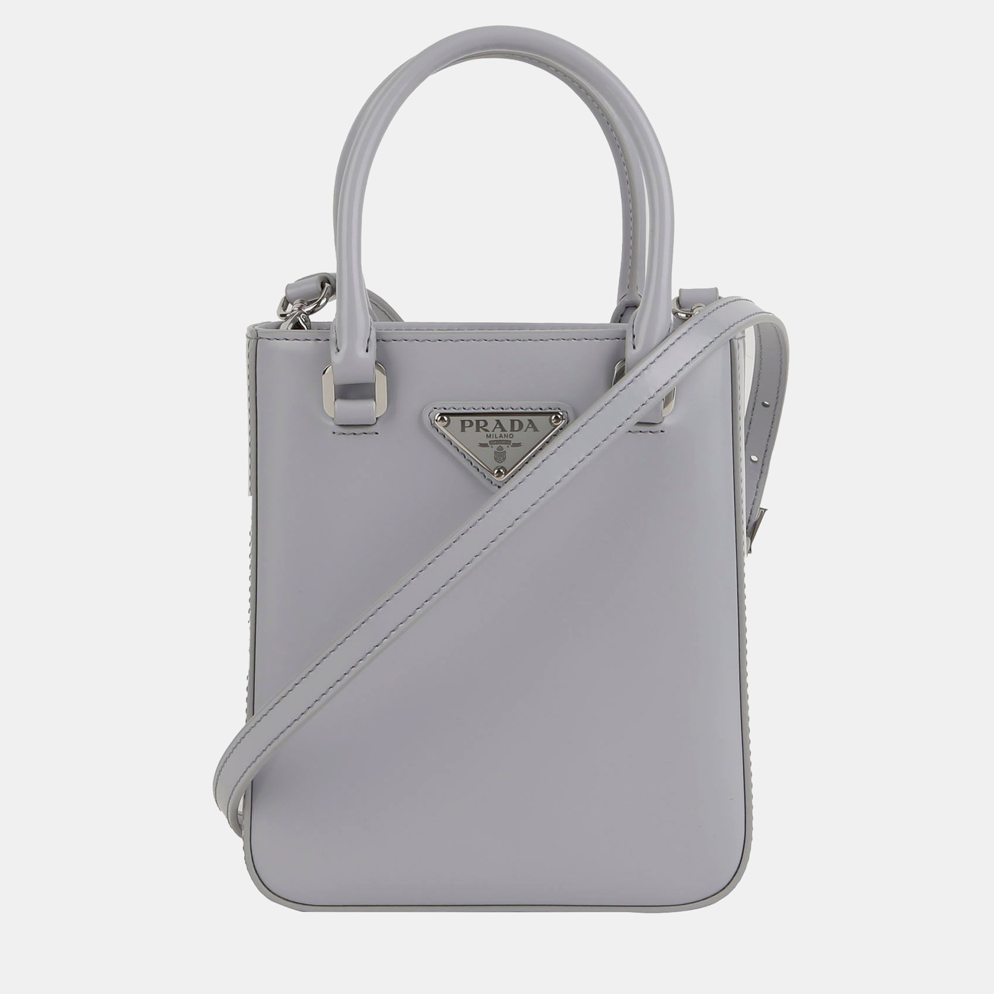 

Prada Small Cornflower Brushed Leather Tote And Shoulder Bag, Grey