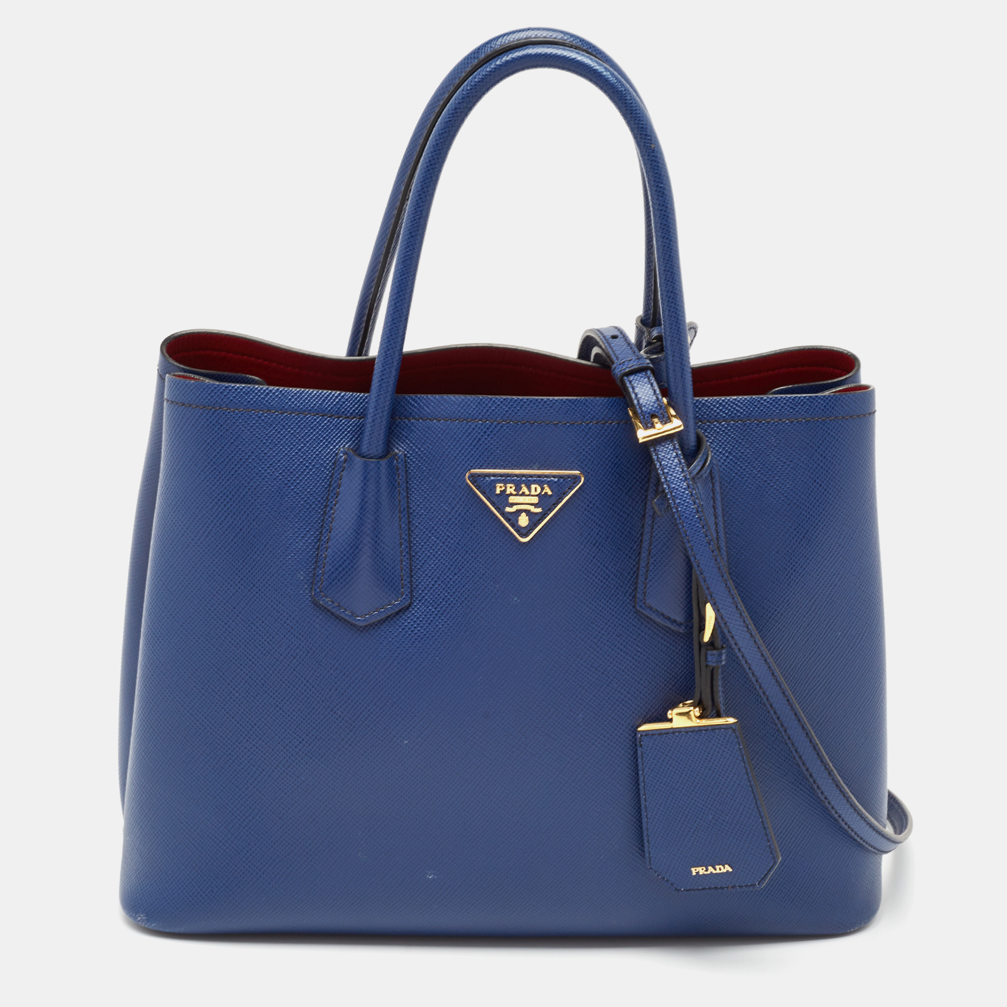 

Prada Blue Saffiano Cuir Leather  Double Handle Tote