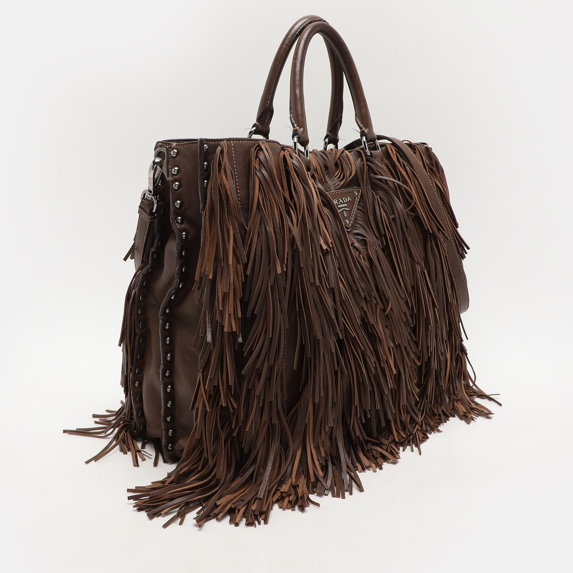 Prada Brown Leather Fringes Tote 