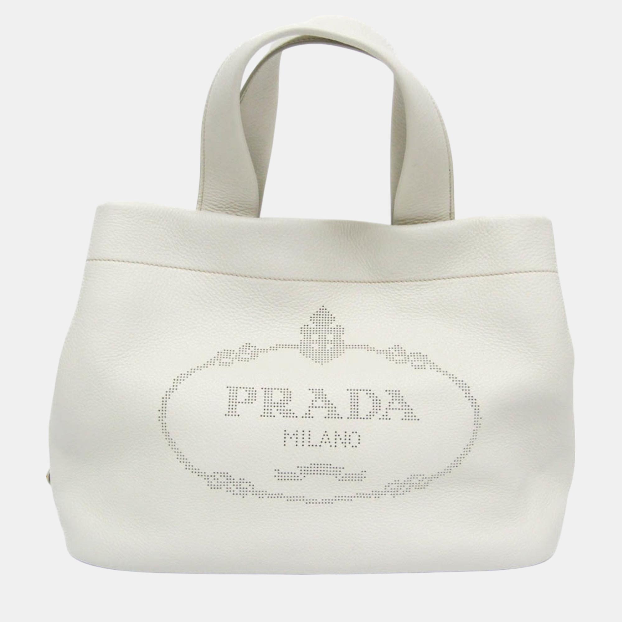 

Prada Punching Logo Leather Handbag White