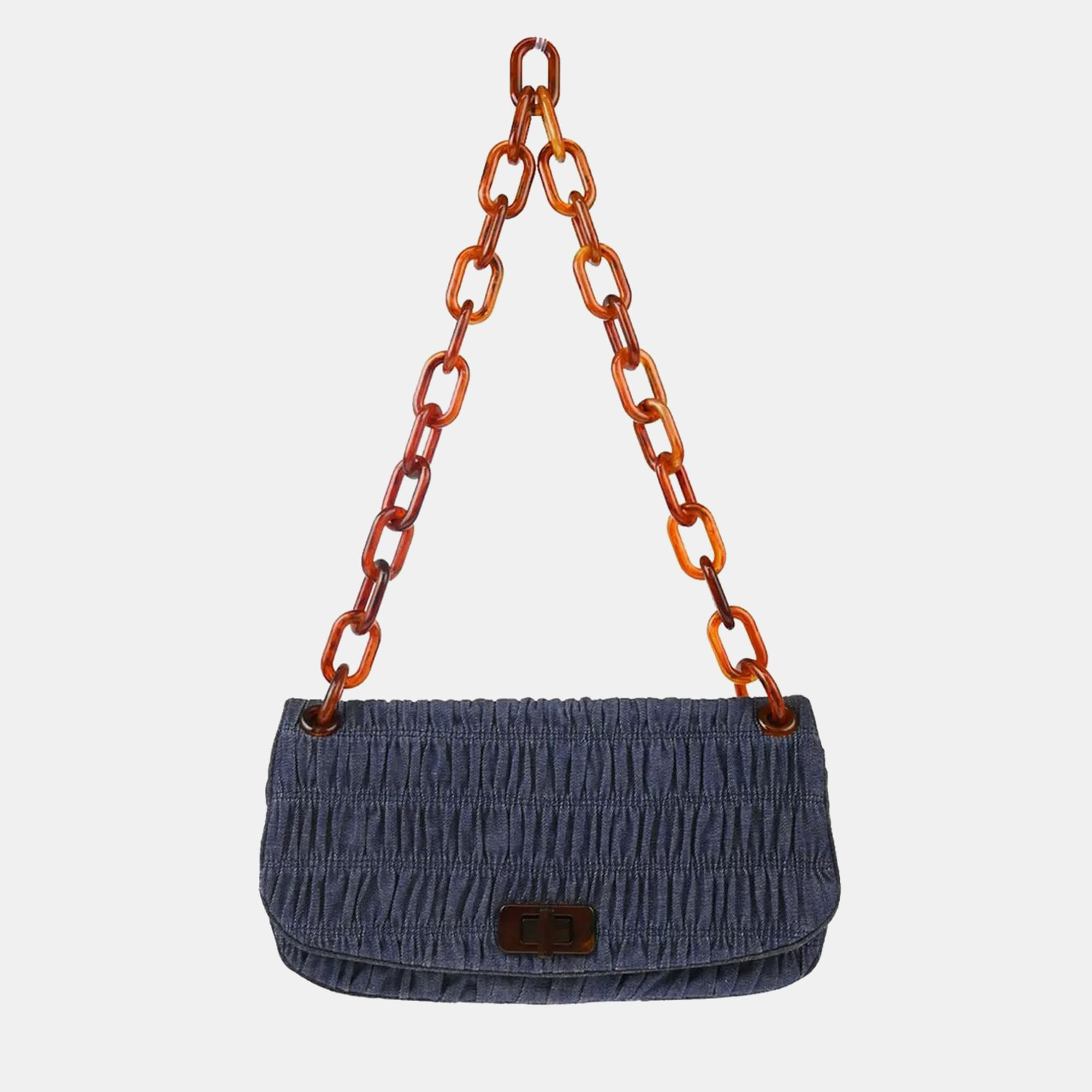 

Prada Navy Denim Capretto Gaufre Shoulder Bag, Navy blue