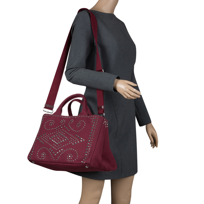 

Prada Burgundy Canvas Studded and Crystal Gardener's Tote