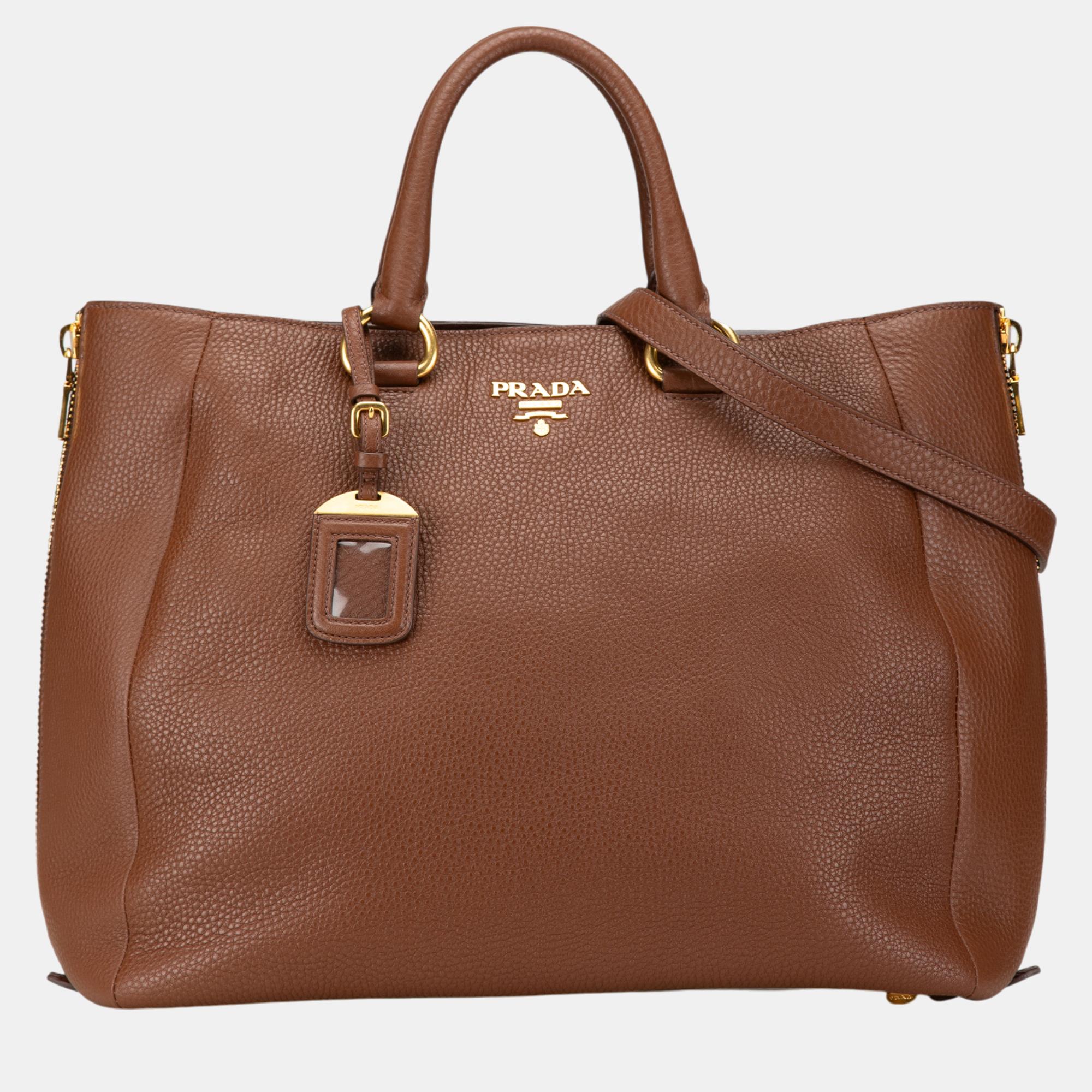 

Prada Brown Vitello Daino Open Convertible Tote