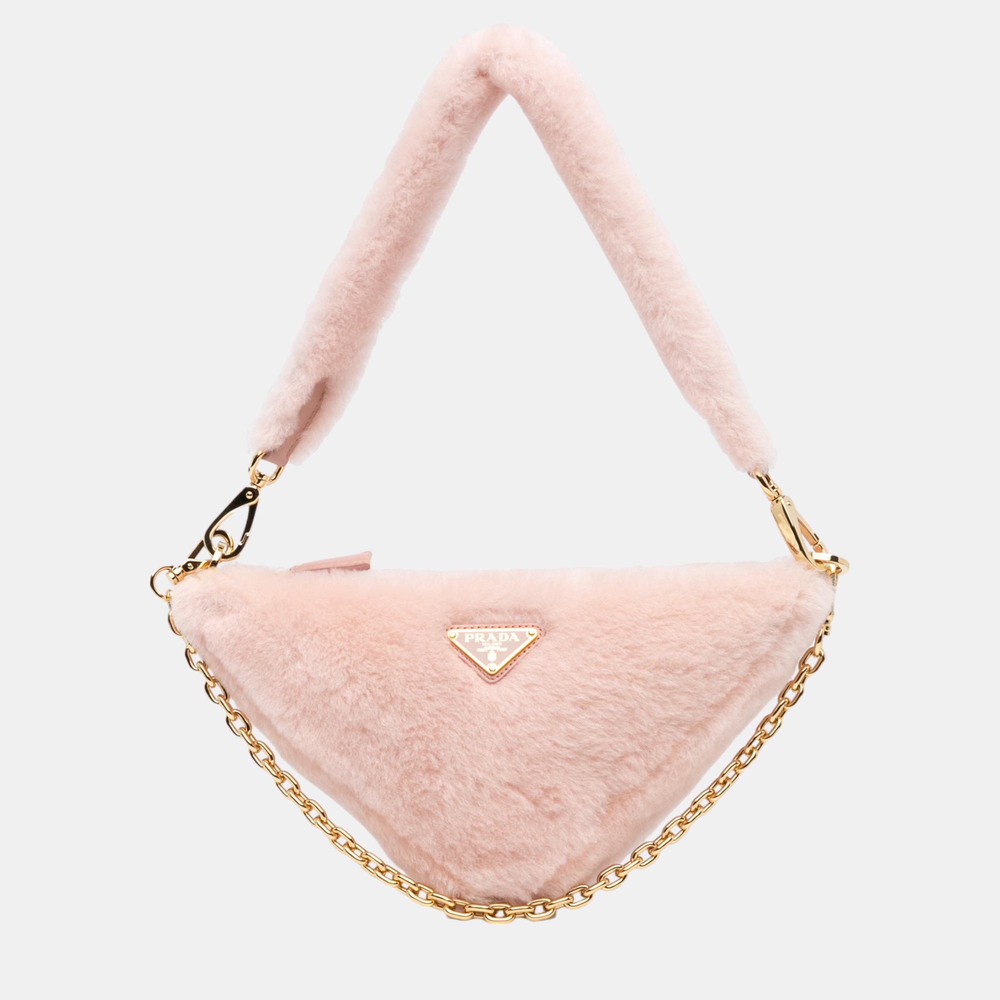 

Prada Pink Mini Shearling Triangle Satchel