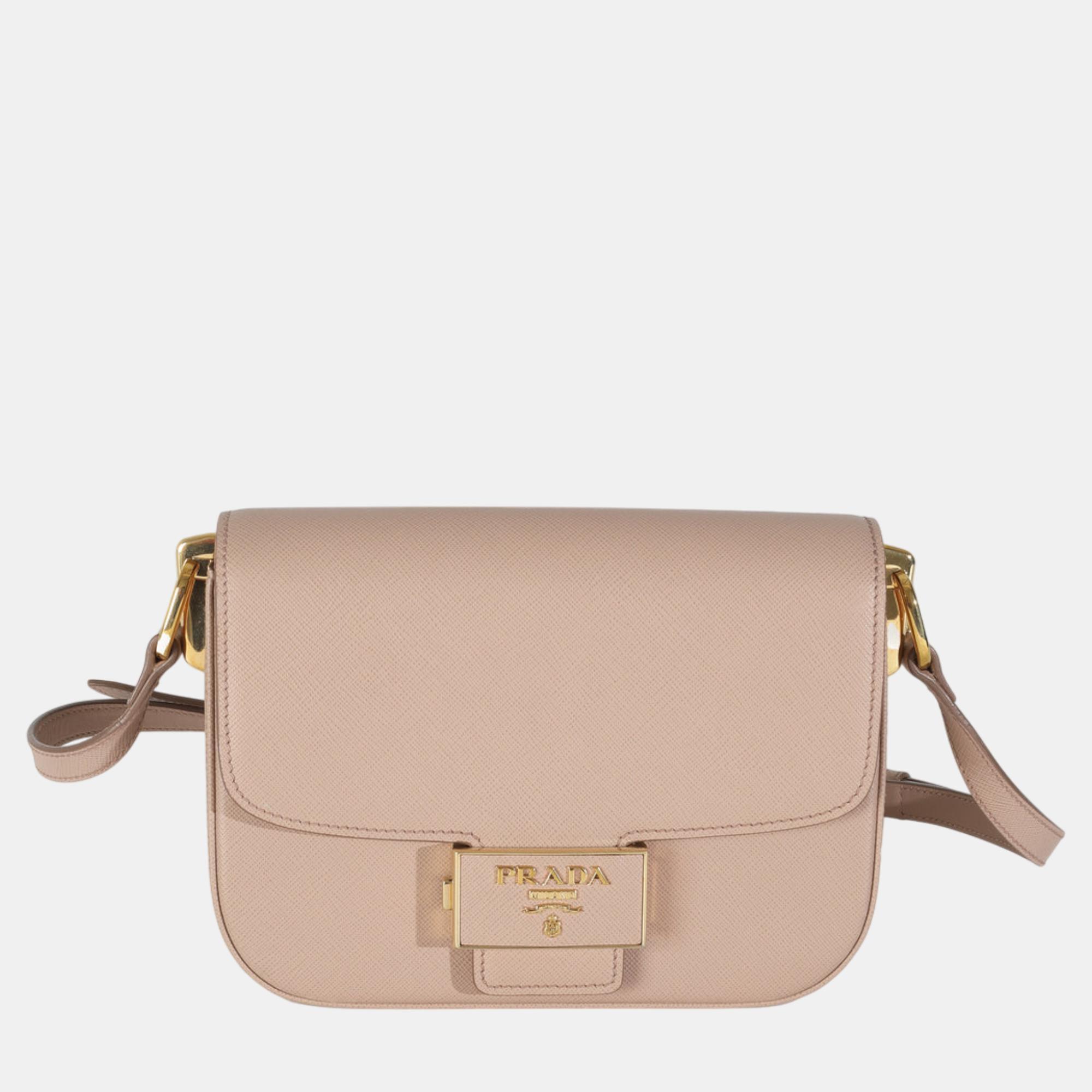 

Prada Cipria Saffiano Lux Embleme Flap Shoulder Bag, Beige