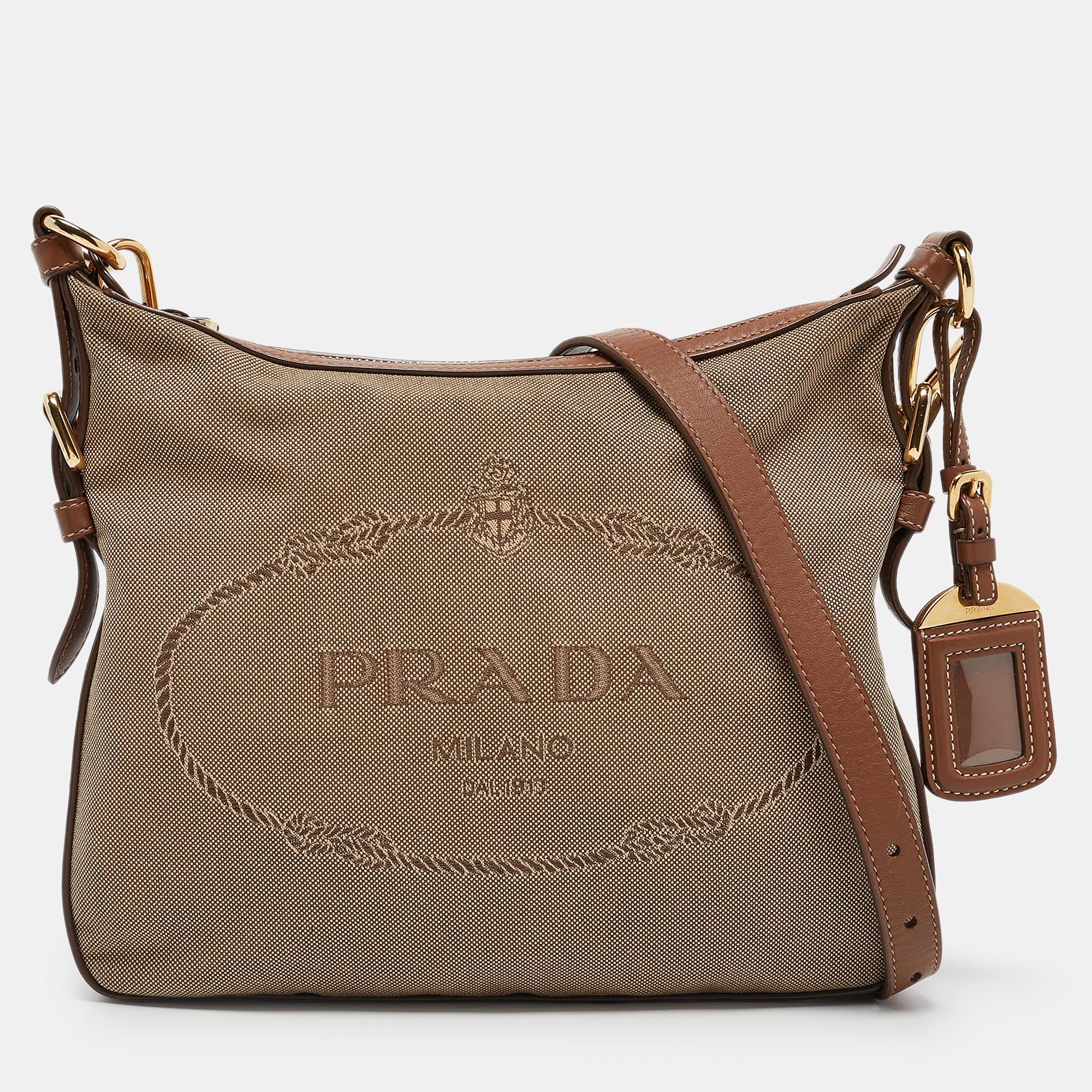 

Prada Beige/Brown Logo Jacquard Canvas and Leather Crossbody Bag