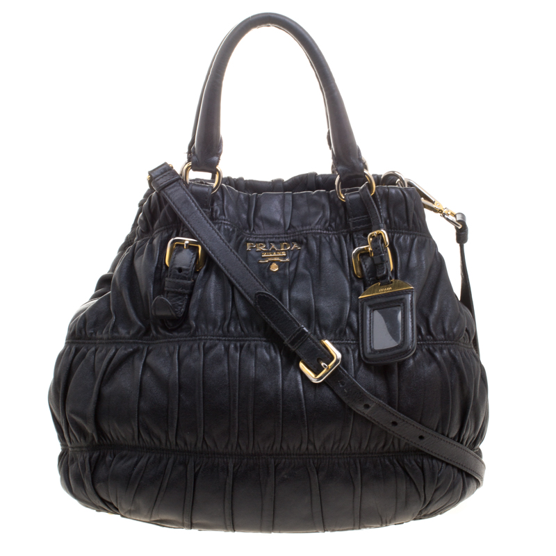 Pre Owned Prada Black Nappa Gaufre Leather Shopping Tote