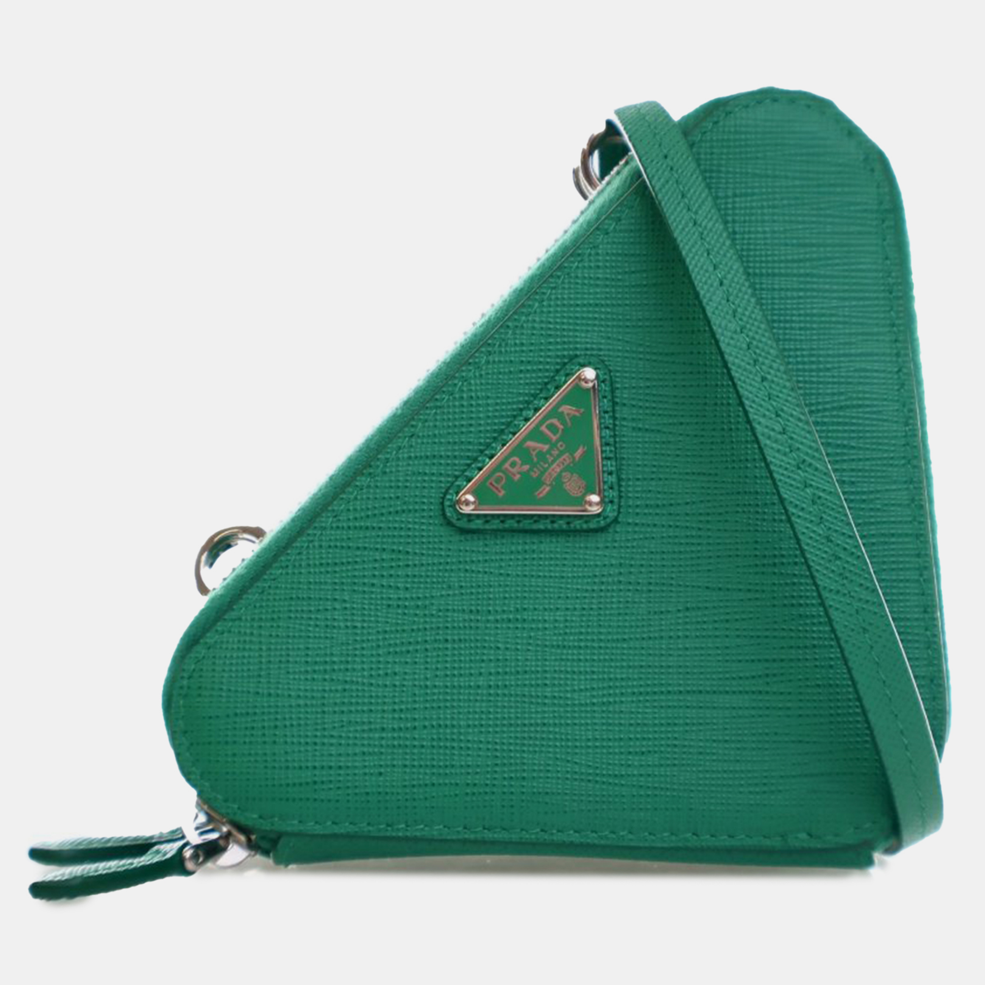 

Prada Green Mini Saffiano Lux Double Triangle Satchel