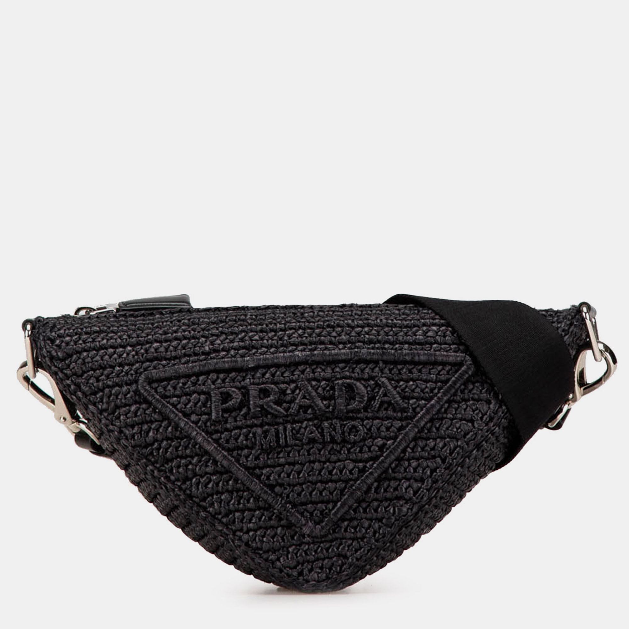 

Prada Raffia Effect Crochet Triangle Crossbody, Black