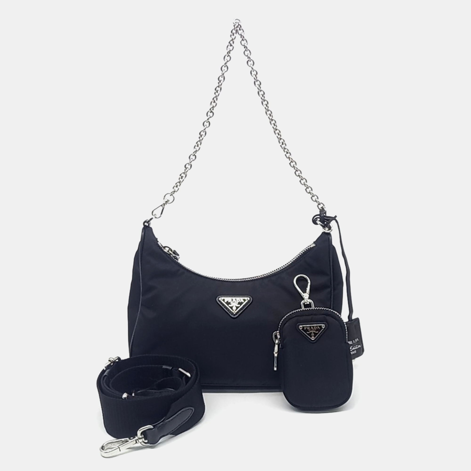 

Prada Black Nylon Tesuto Chain Strap Hobo Bag