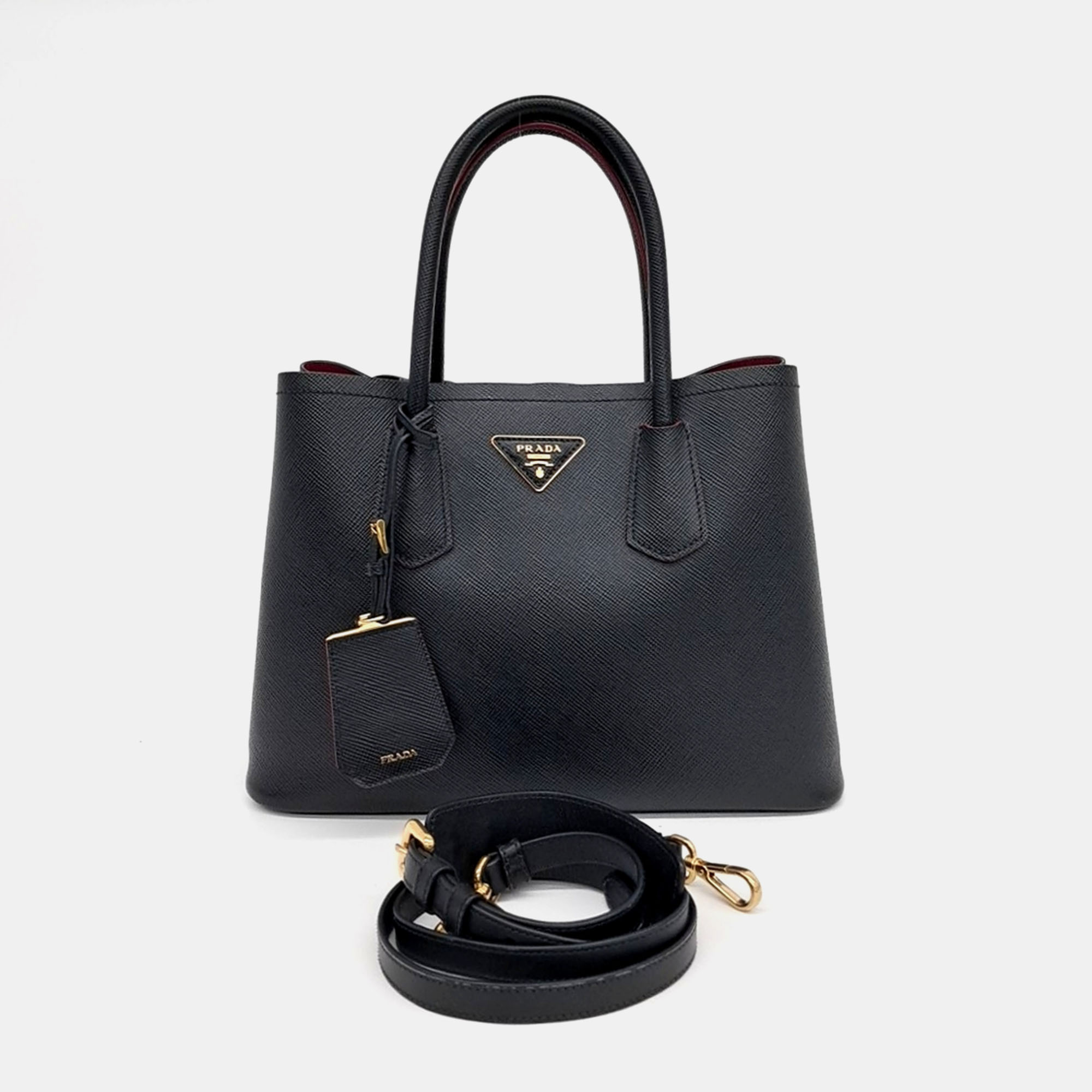 

Prada Black Leather Saffiano Duble Tote Bag