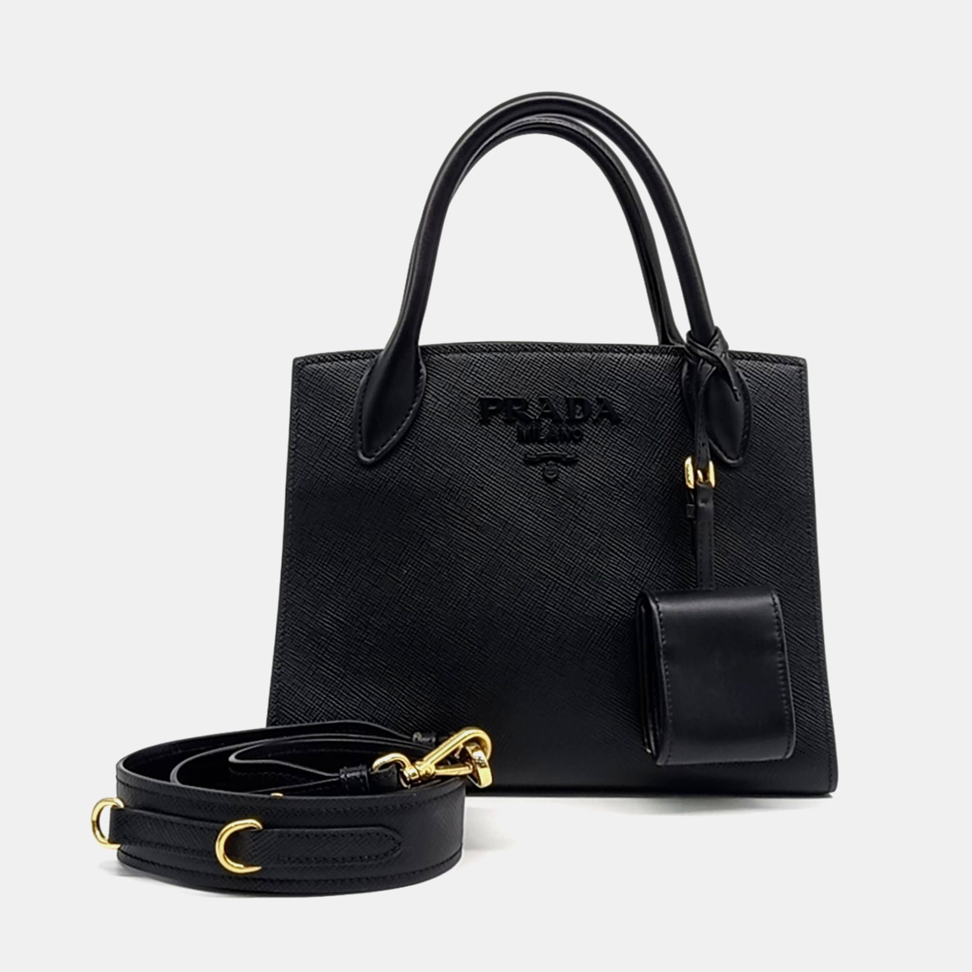 

Prada Black Leather Monochrome Tote And Shoulder Bag