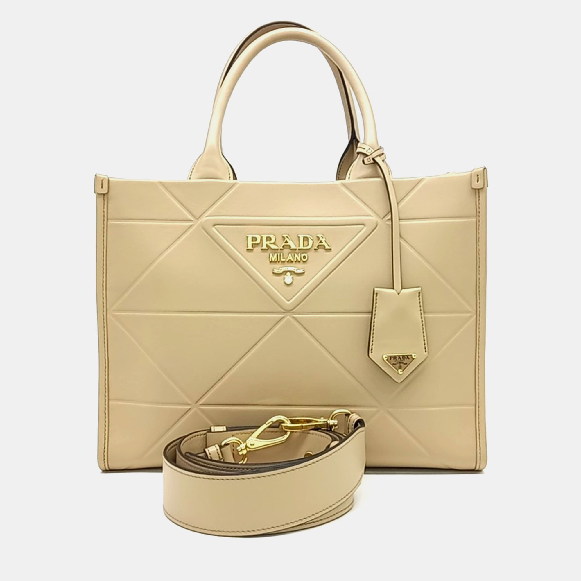 

Prada Beige Leather Symbol Tote Bag