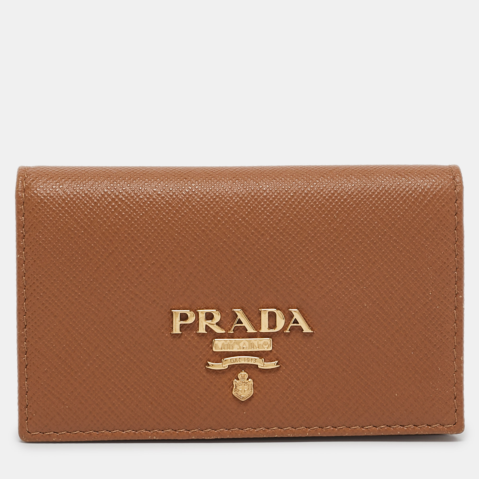 

Prada Brown Saffiano Leather Flap Card Holder