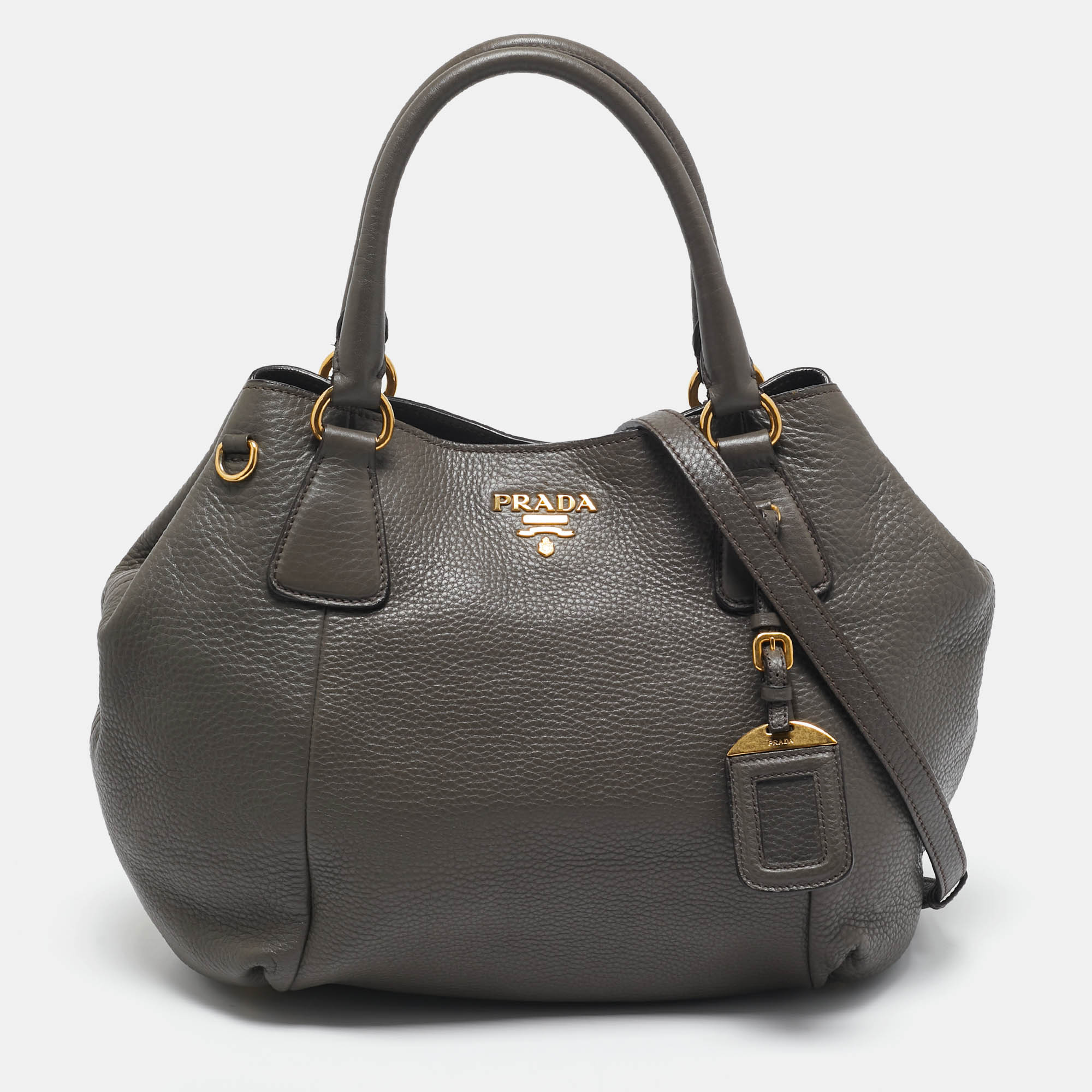 

Prada Grey Vitello Daino Leather Snap Shoulder Bag