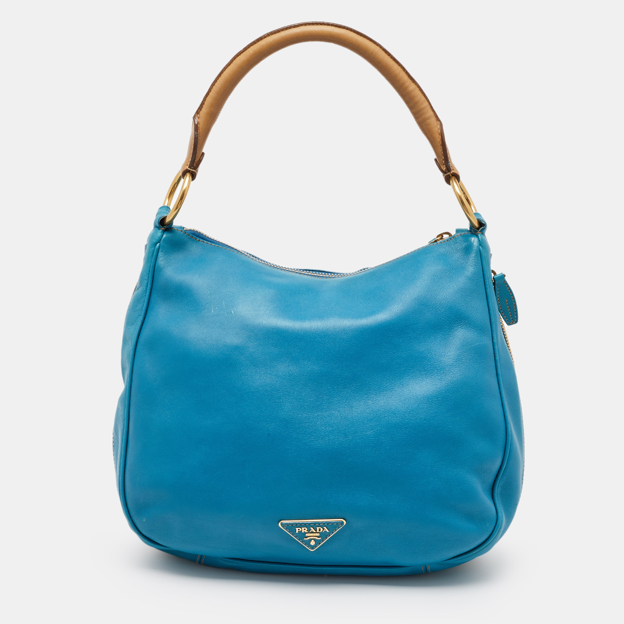 

Prada Blue Cervo Leather Zip Around Hobo