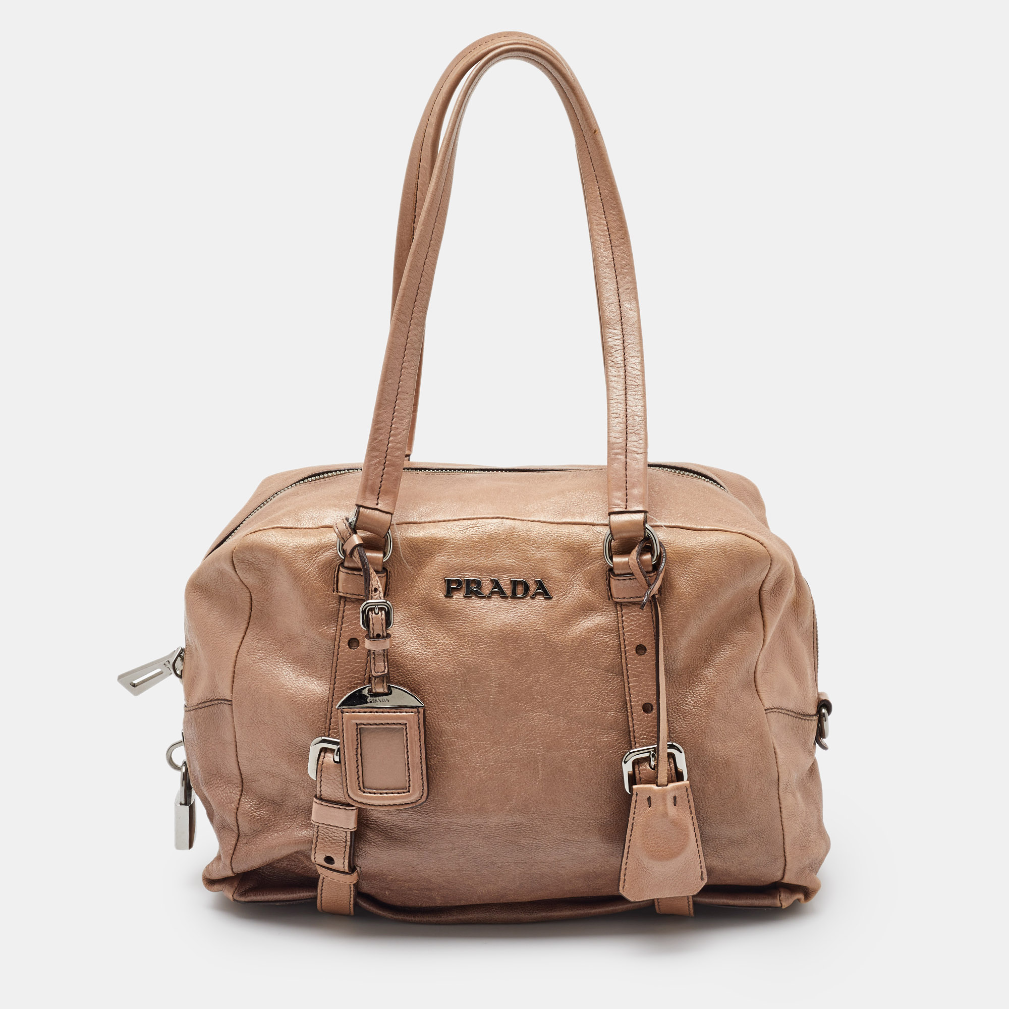 

Prada Two Tone Brown Glace Mordore Leather Satchel