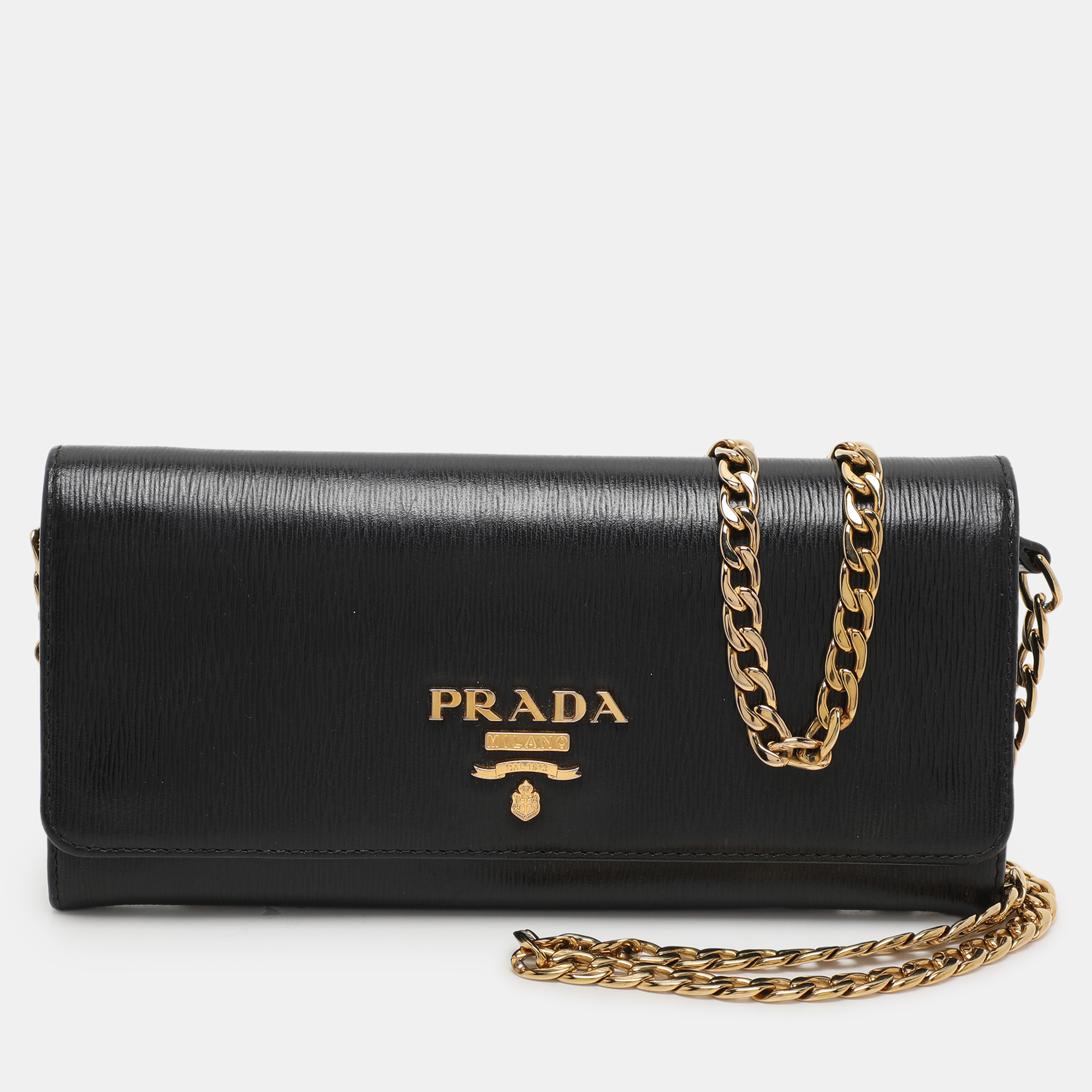 

Prada Black Saffiano Move Leather Chain Wallet On Chain