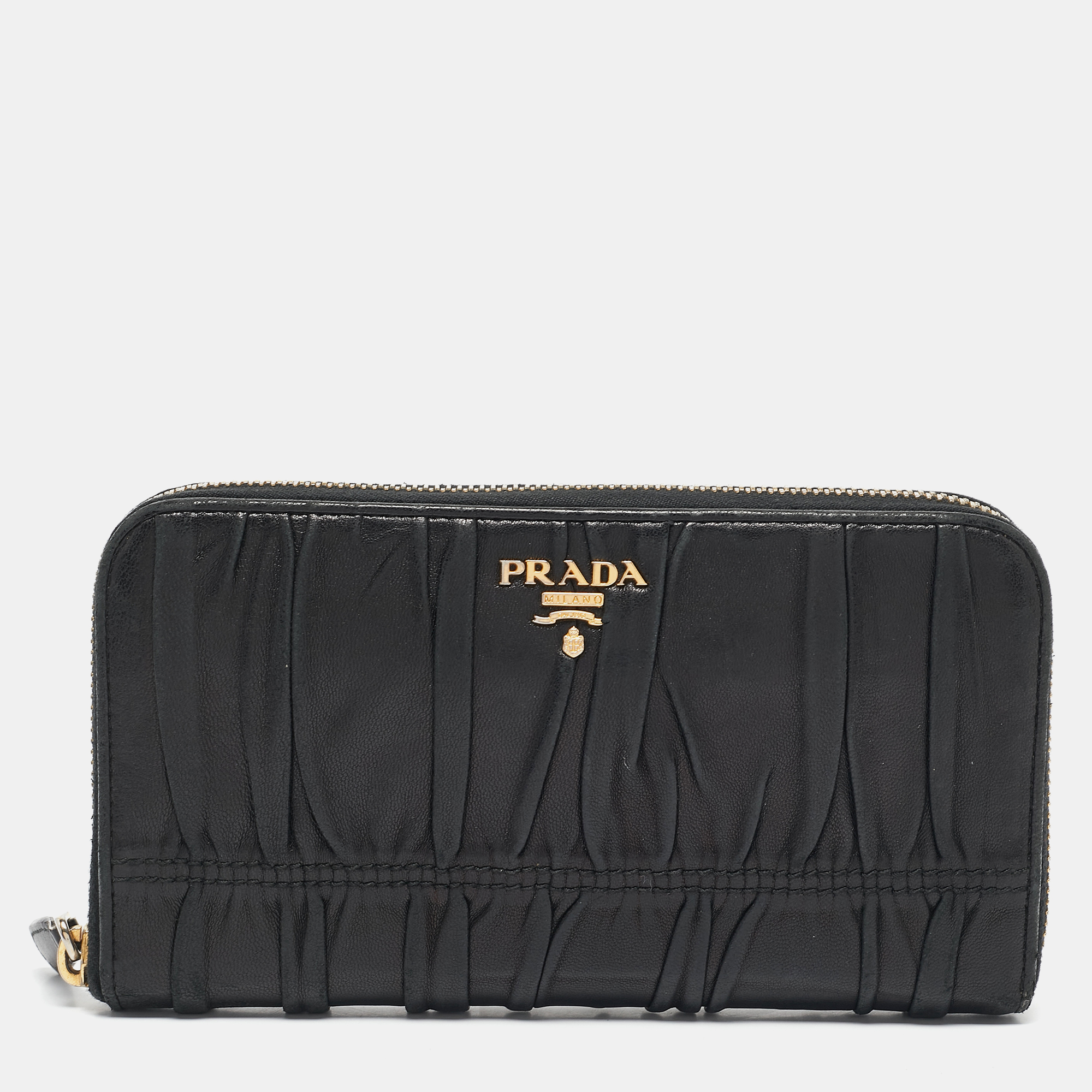 

Prada Black Gaufre Leather Zip Continental Wallet