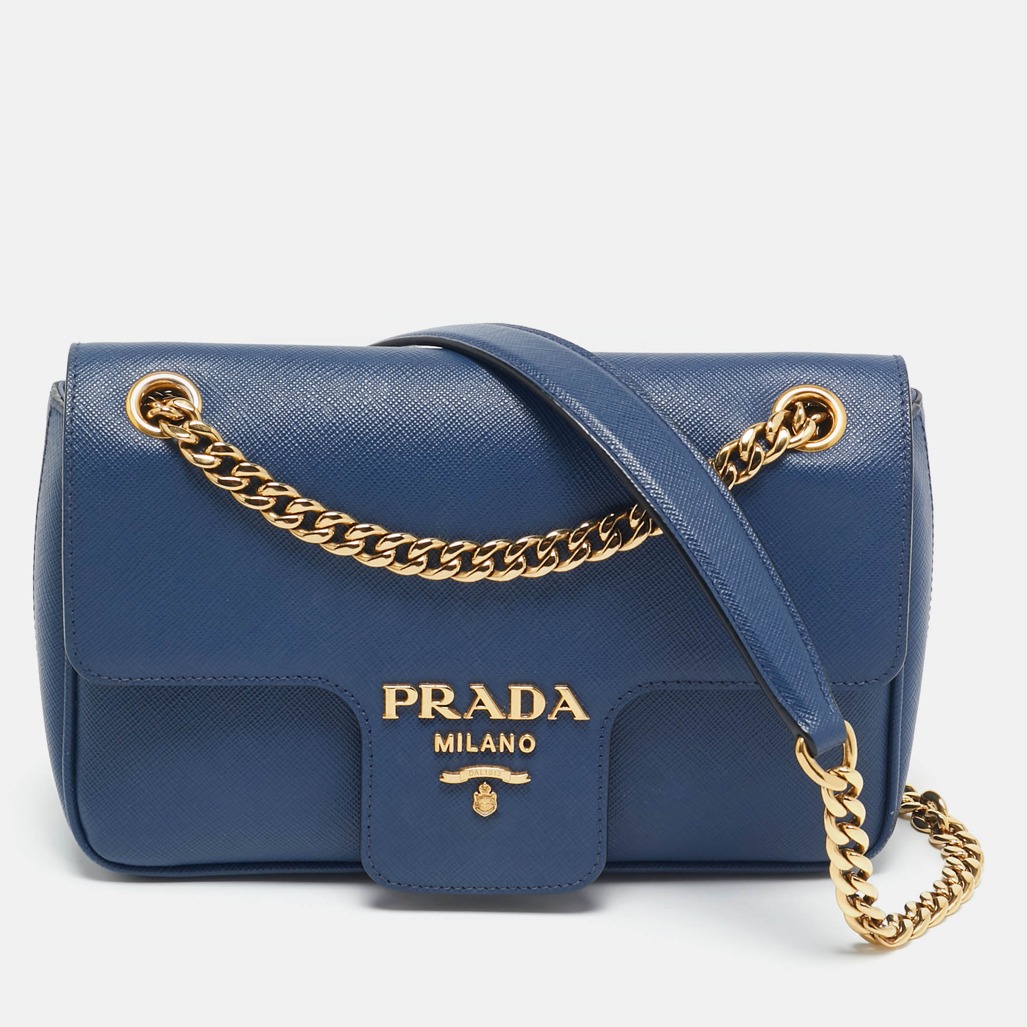 

Prada Blue Saffiano Leather Flap Chain Shoulder Bag