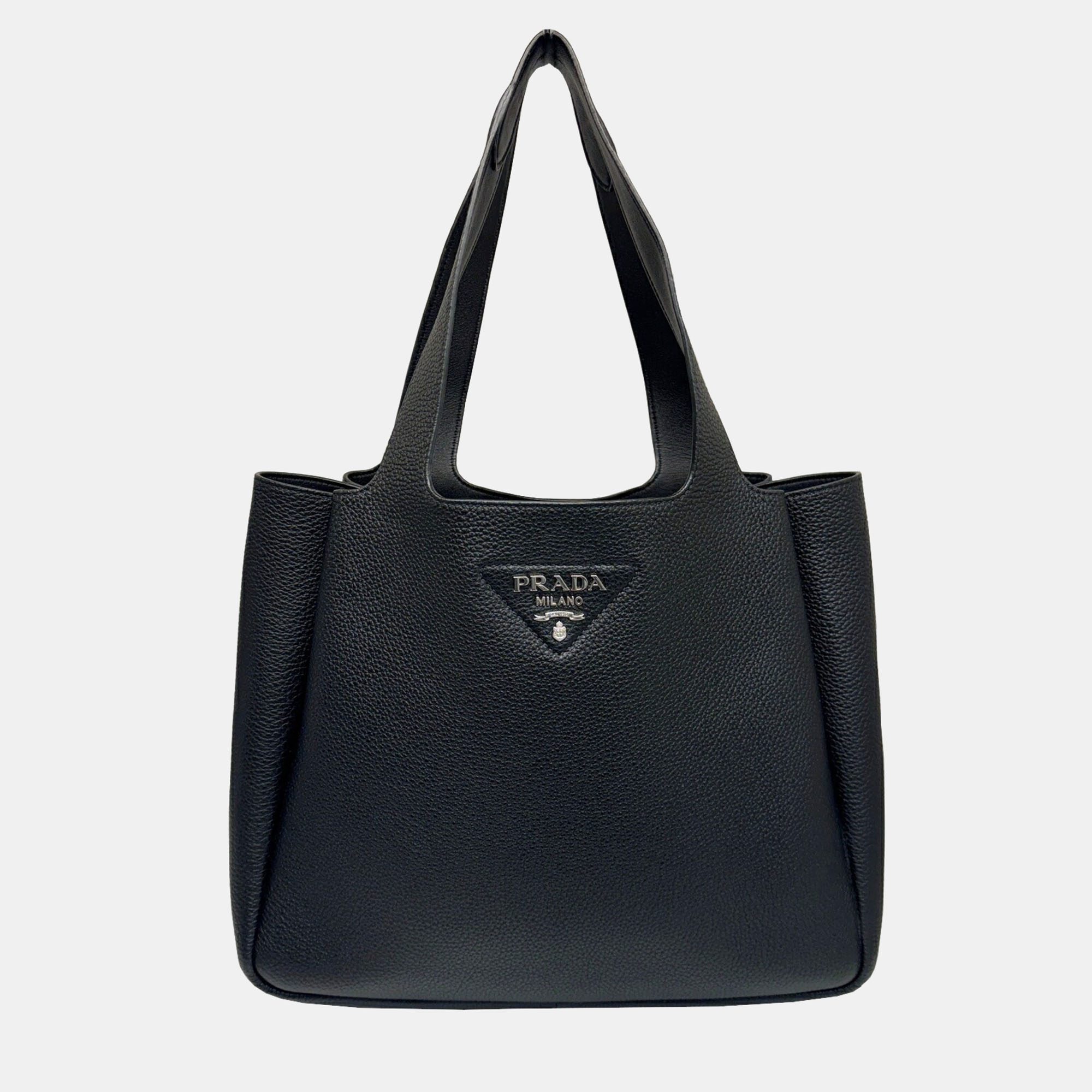 

Prada Calf Leather Triangle Stitch Black Tote Bag