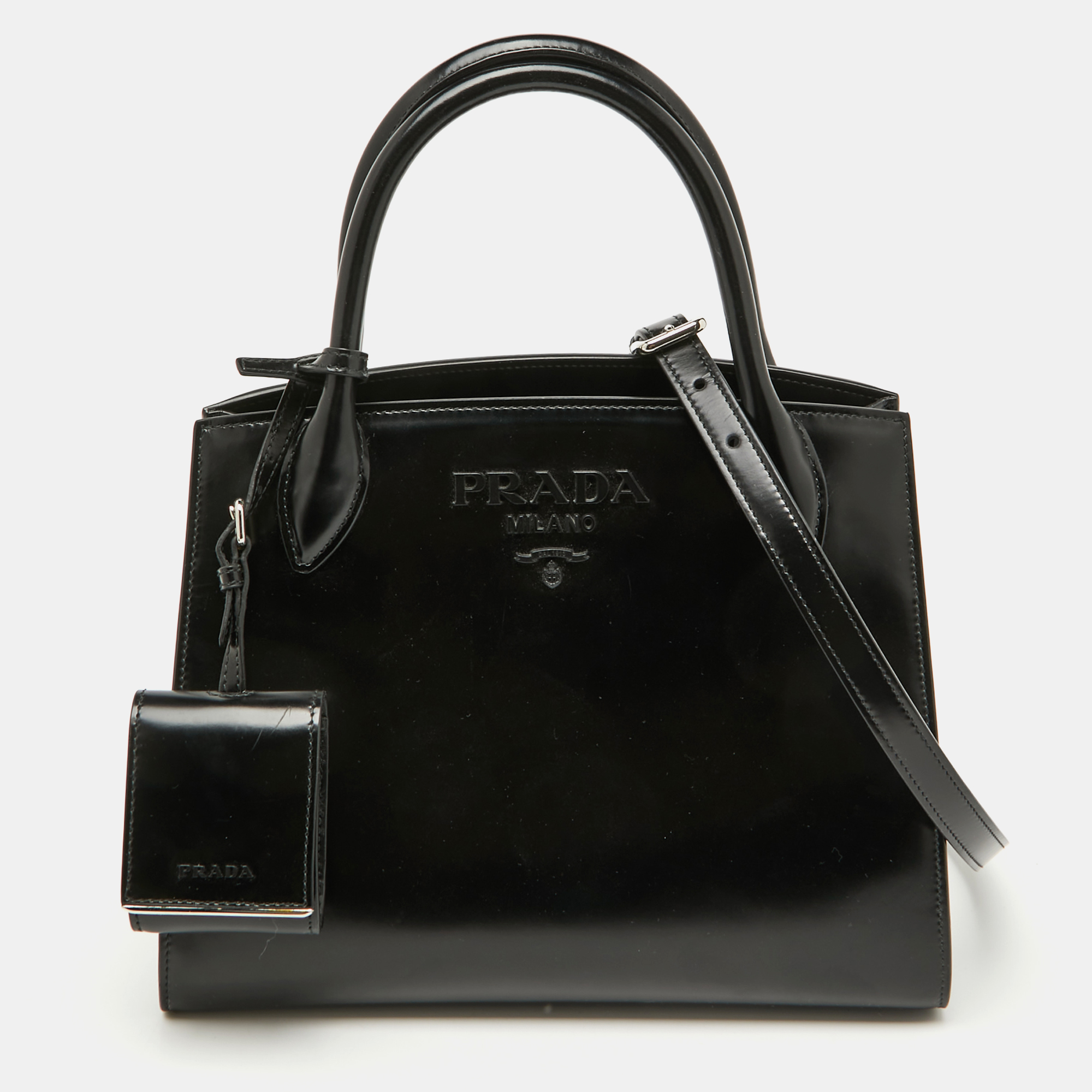 

Prada Black Leather Small Monochrome Tote