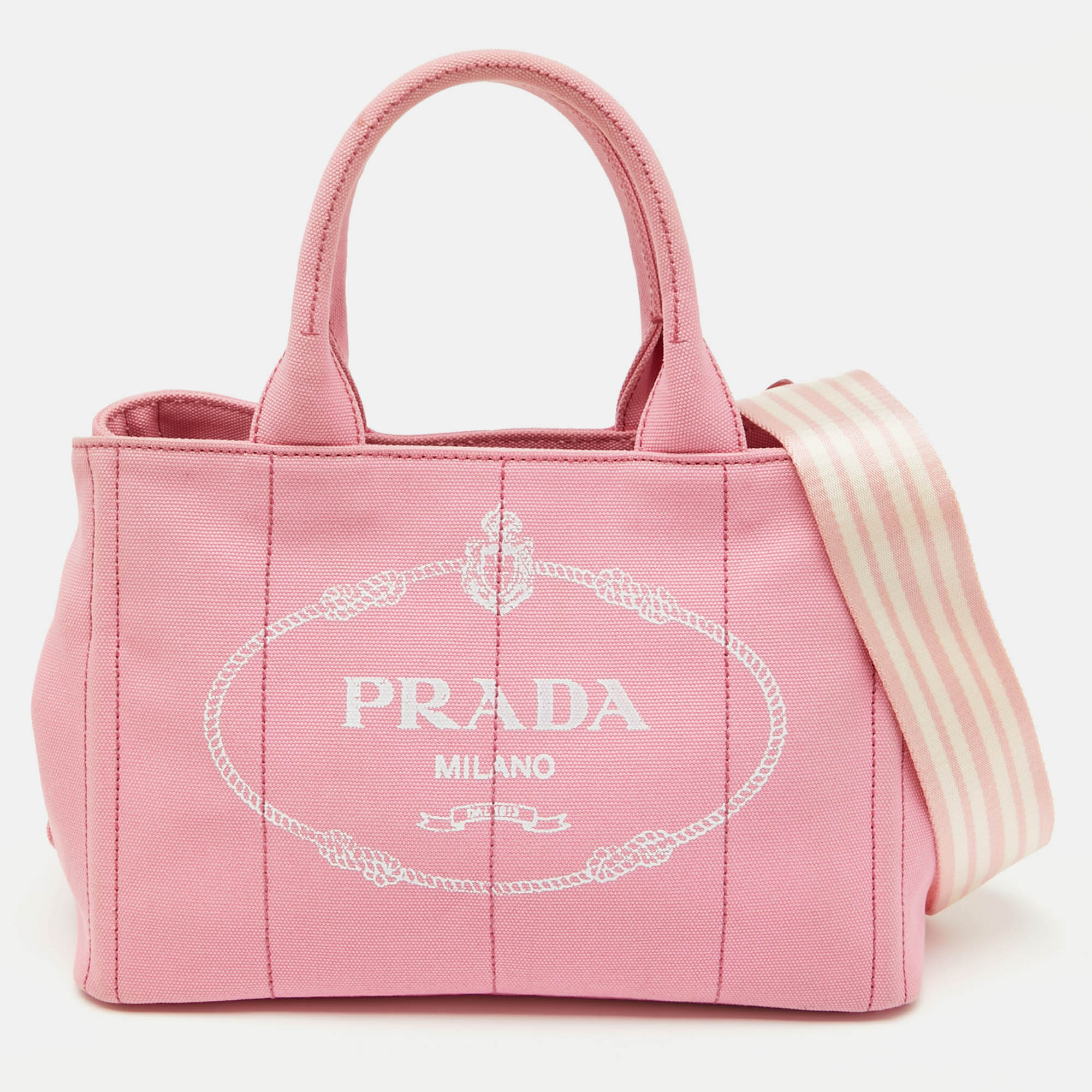 

Prada Light Pink Canvas Logo Small Canapa Tote