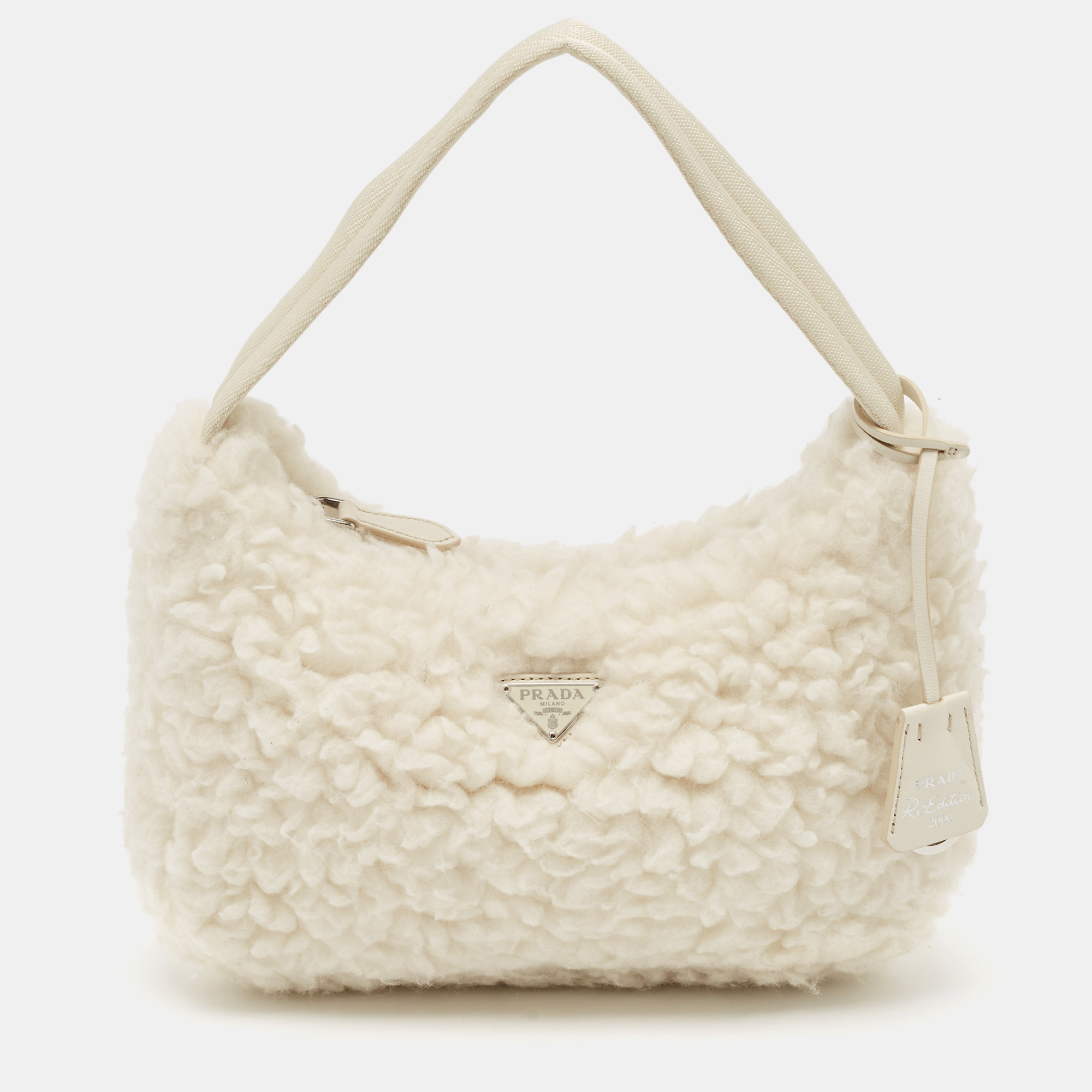 

Prada White Wool Re-Edition 2000 Shoulder Bag