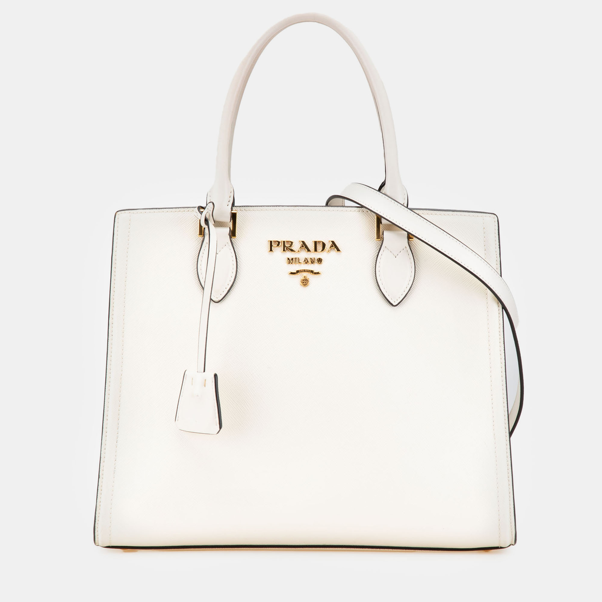 

Prada White Saffiano and Soft Calf Zippered Tote