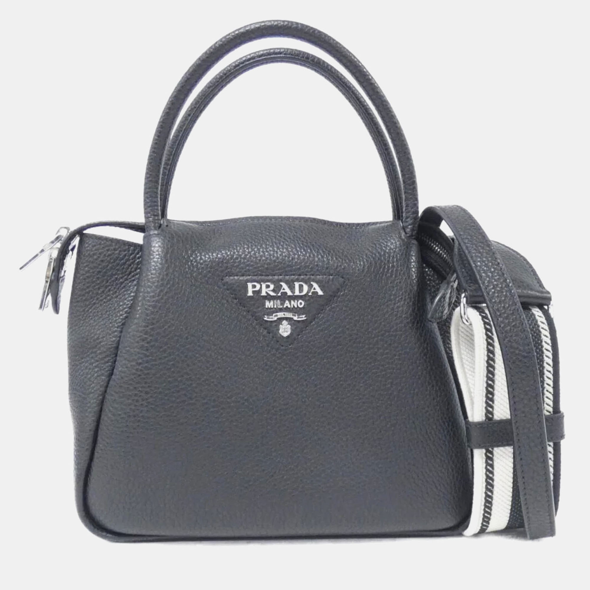 

Prada Nero Vitello Daino Soft Small Zippered Top Handle Bag, Black