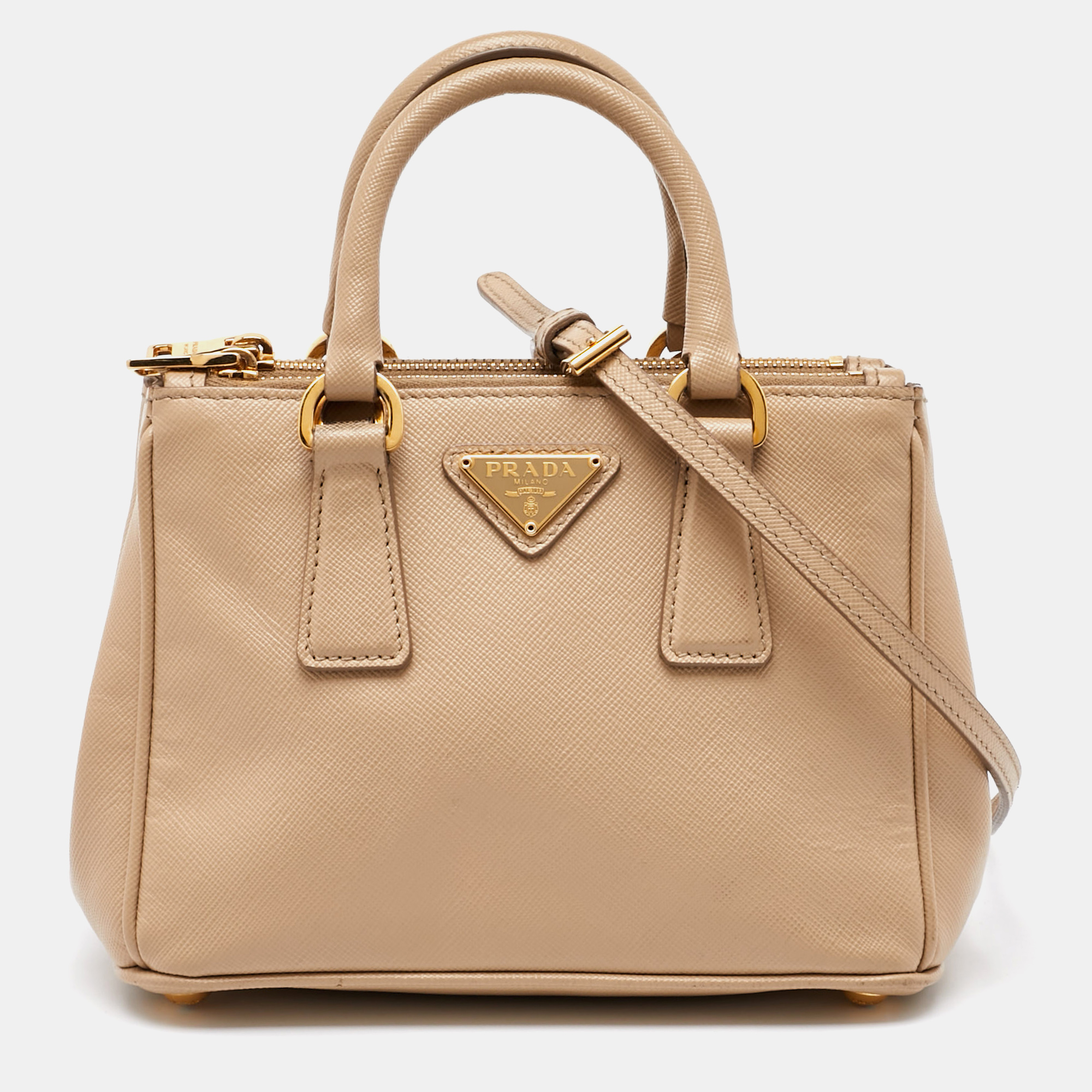 

Prada Beige Saffiano Leather Micro Galleria Tote