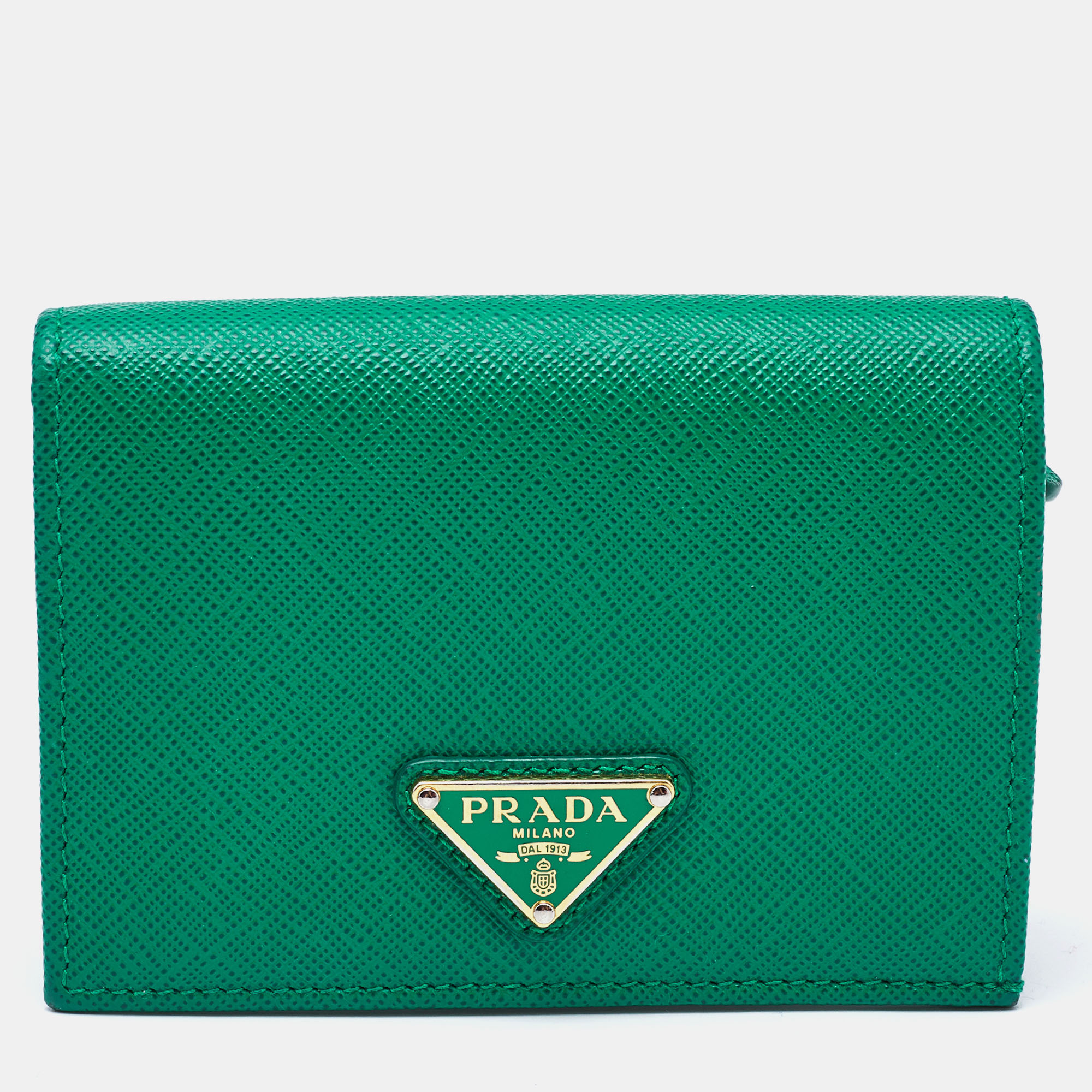 

Prada Green Saffiano Leather Logo Flap Card Case