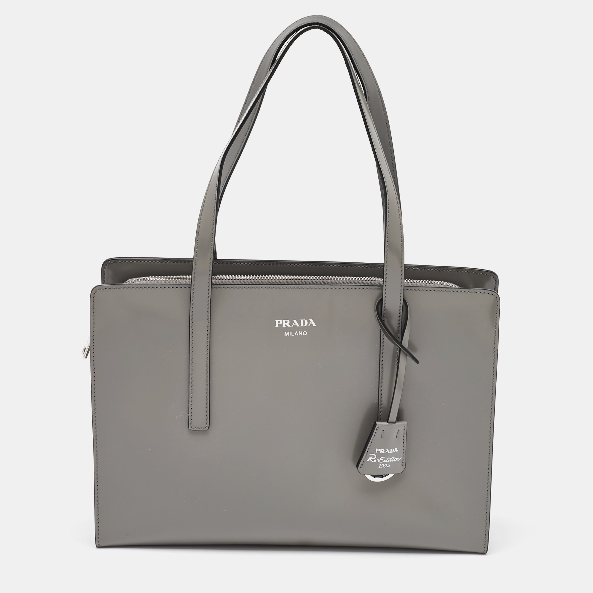 

Prada Grey Smooth Leather Re-Edition 1995 Tote