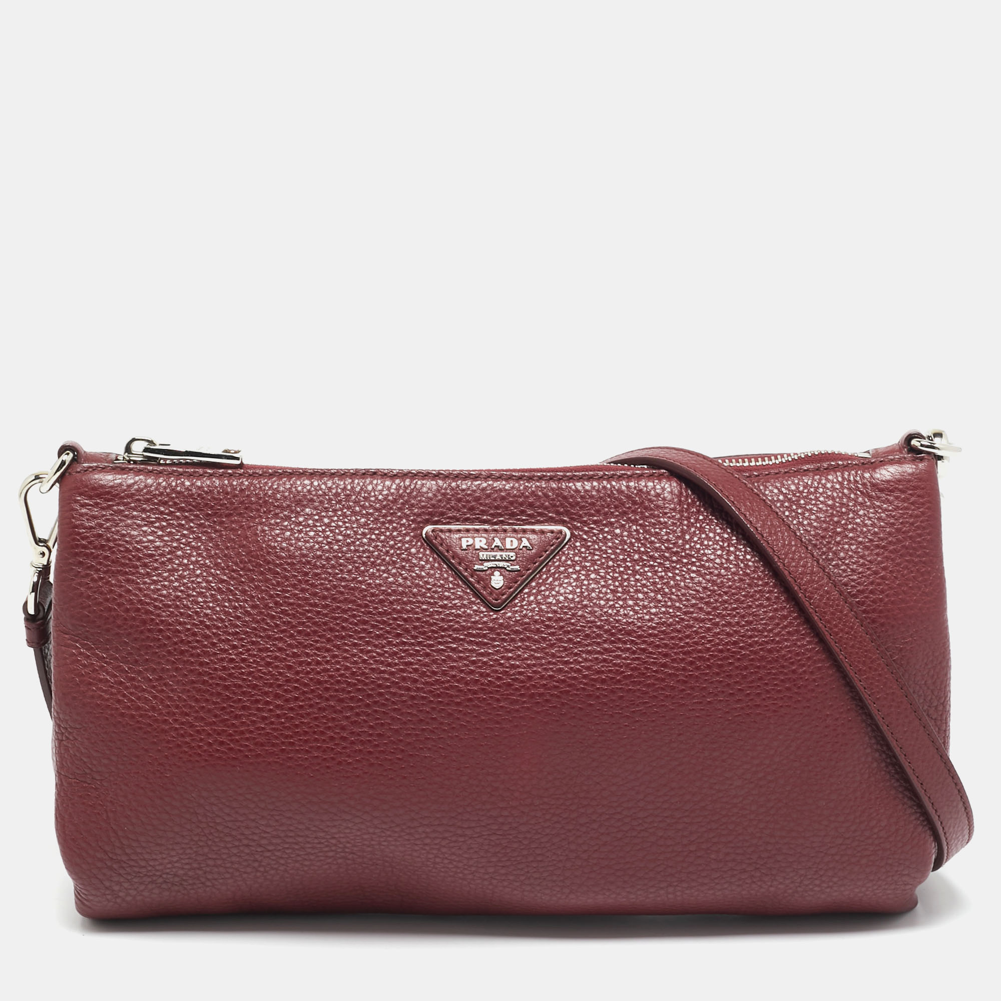 

Prada Burgundy Leather Triangle Logo Crossbody Bag