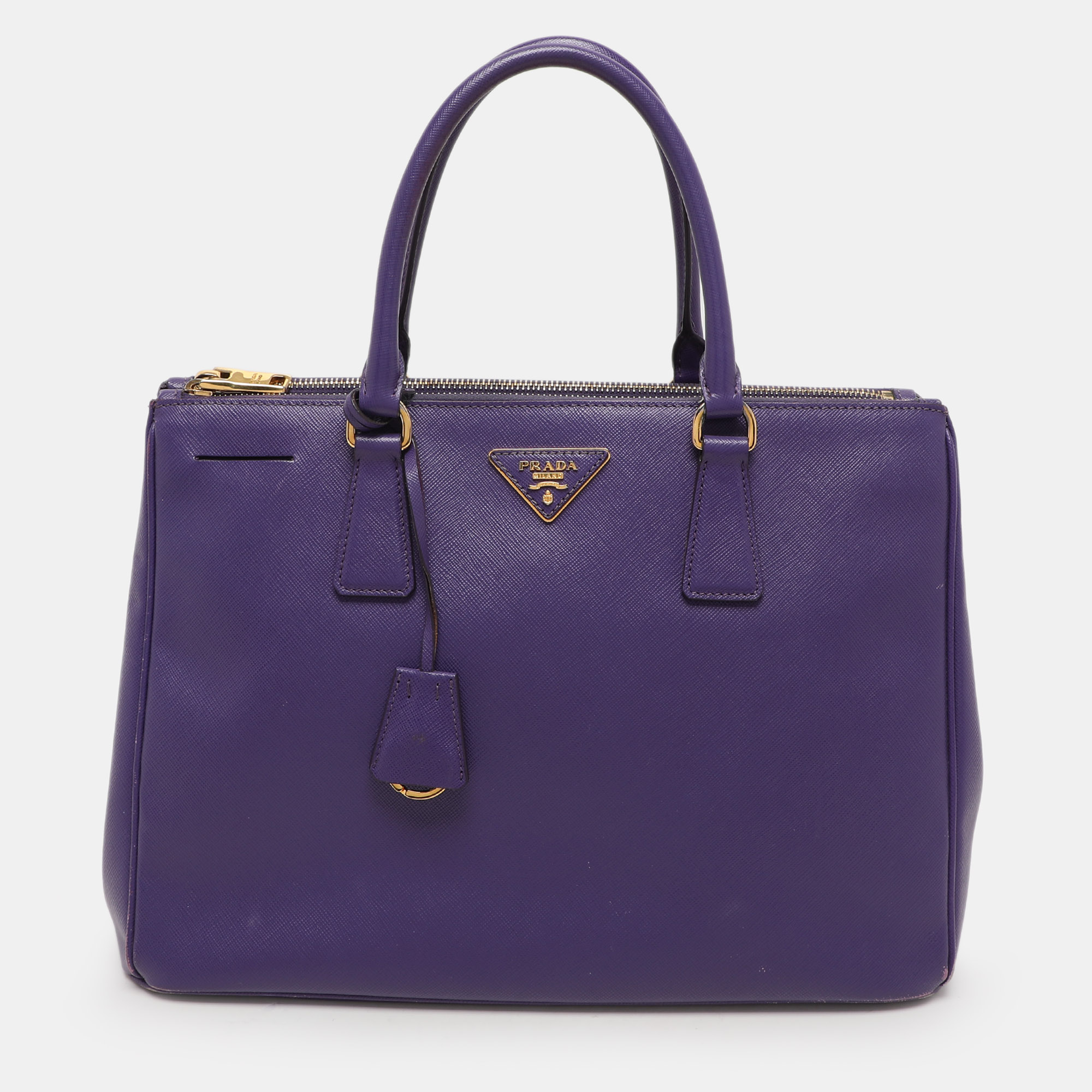 

Prada Purple Saffiano Lux Leather Medium Double Zip Tote