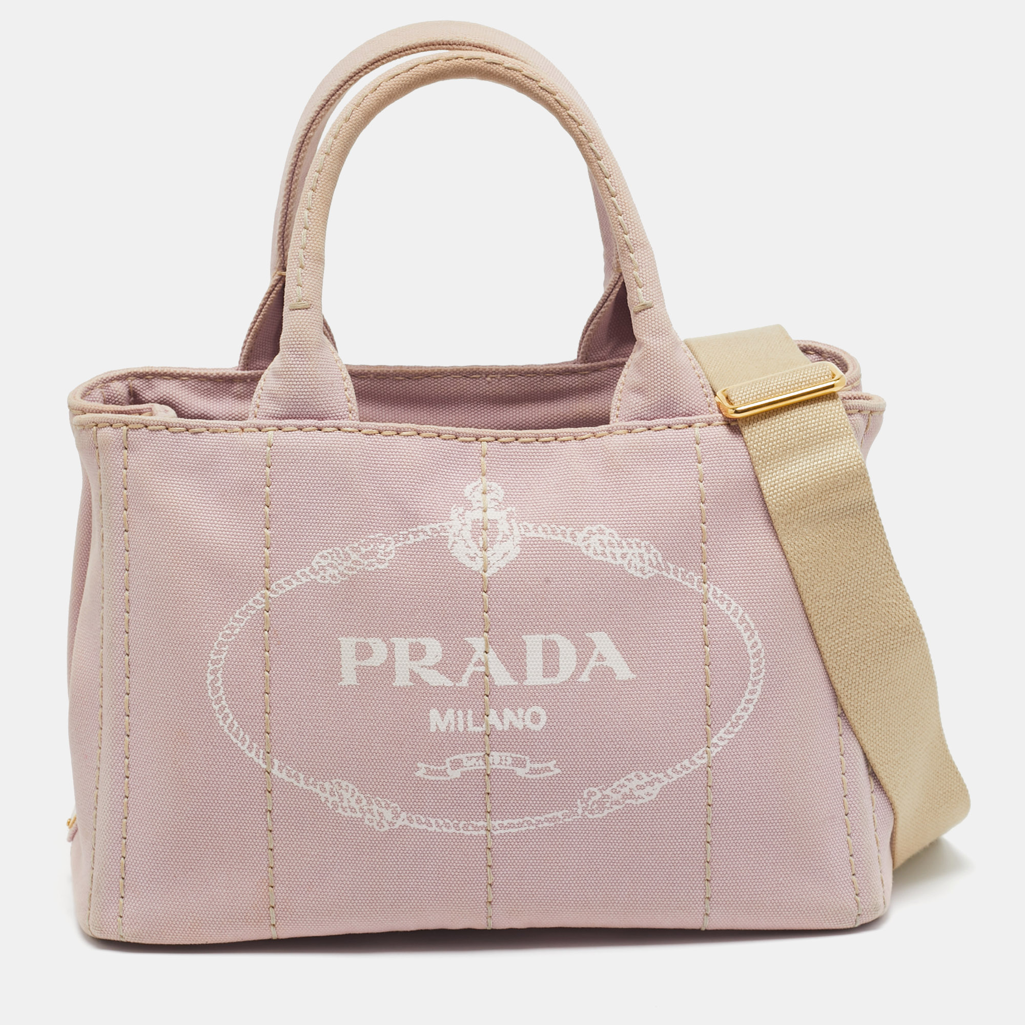 

Prada Light Pink/White Canvas Logo Small Canapa Tote