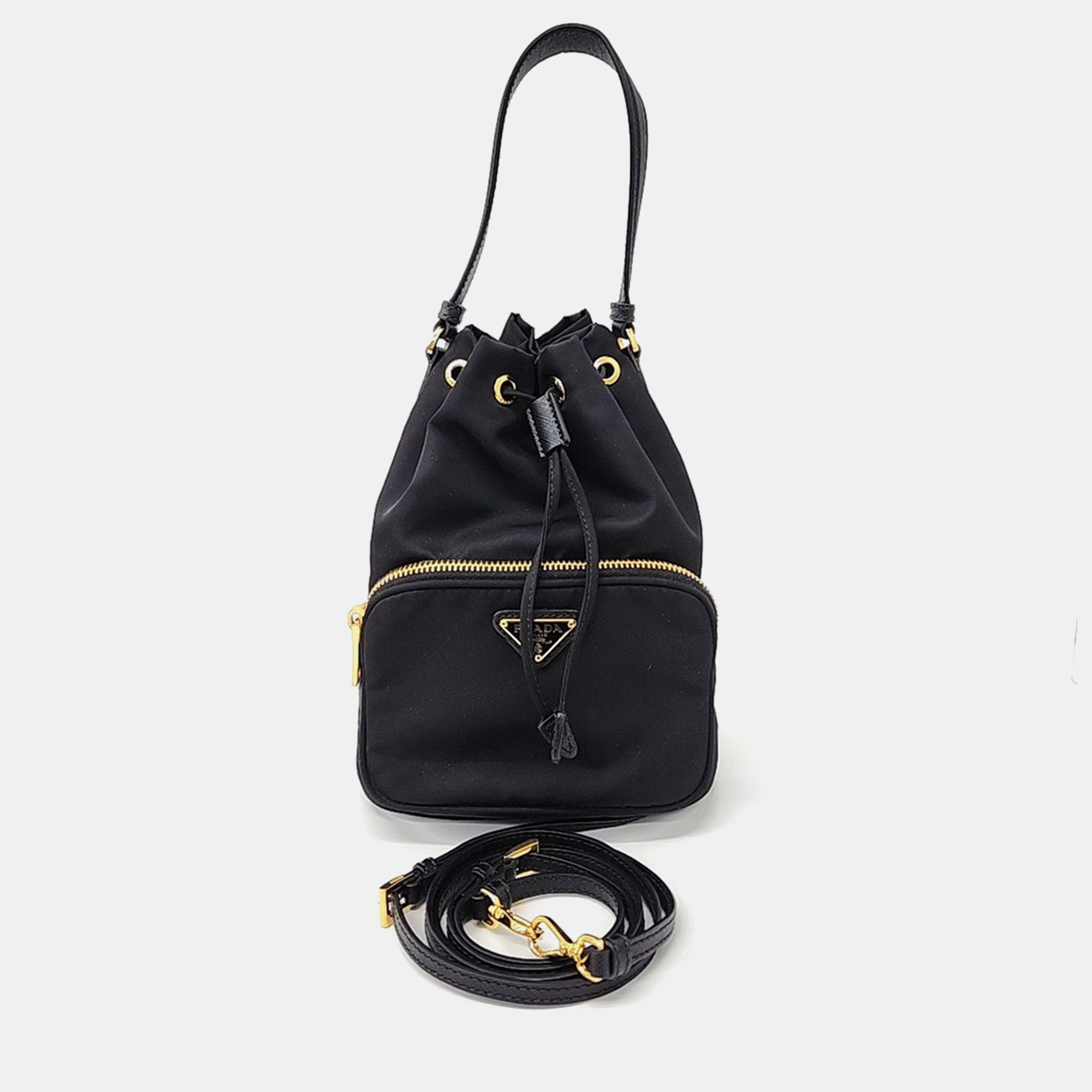 

Prada Black Fabric bucket tote and crossbody bag