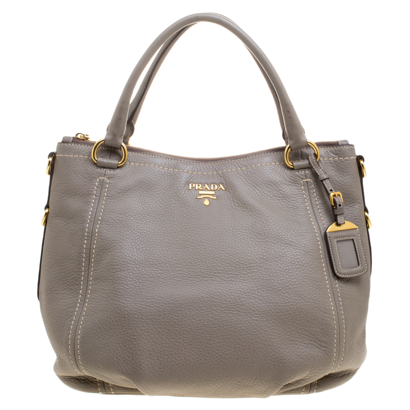 Prada Grey Vitello Daino Leather Tote Prada | The Luxury Closet