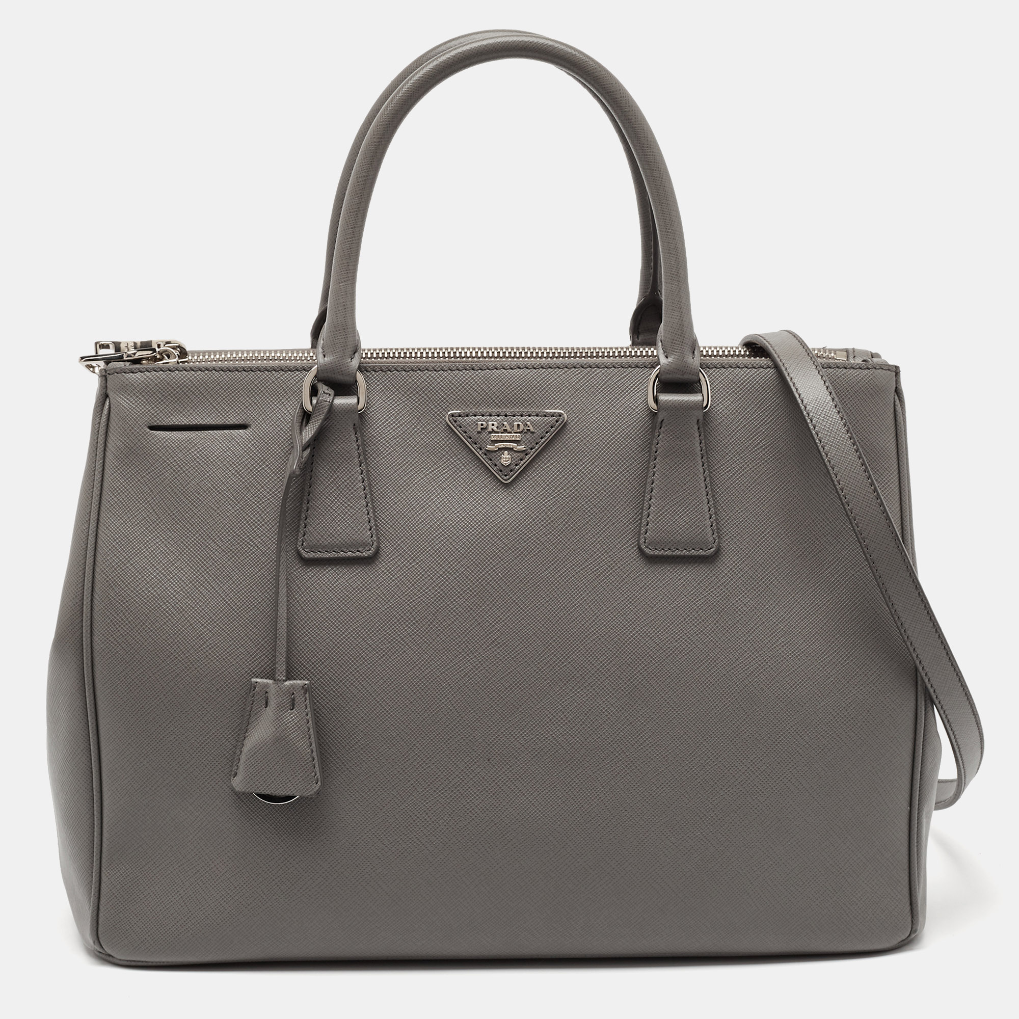 

Prada Grey Saffiano Lux Leather Medium Double Zip Tote