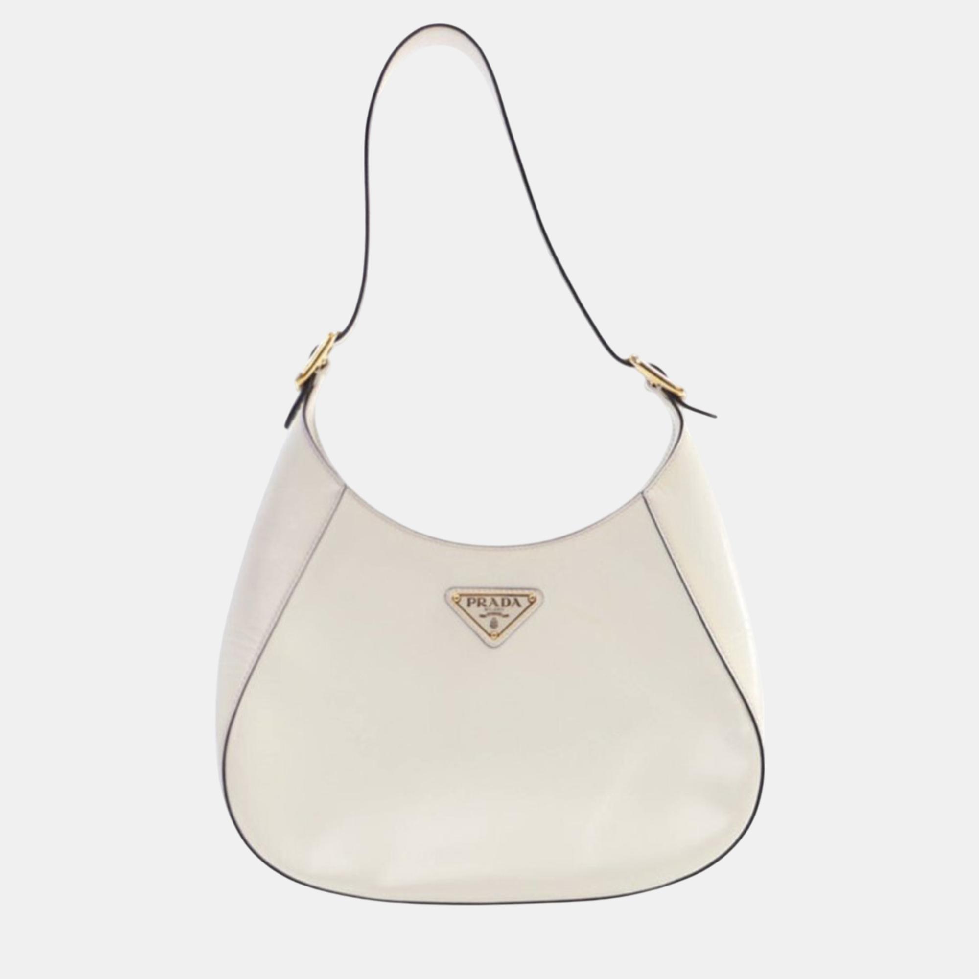 

Prada White Medium Calfskin Cleo Shoulder Bag