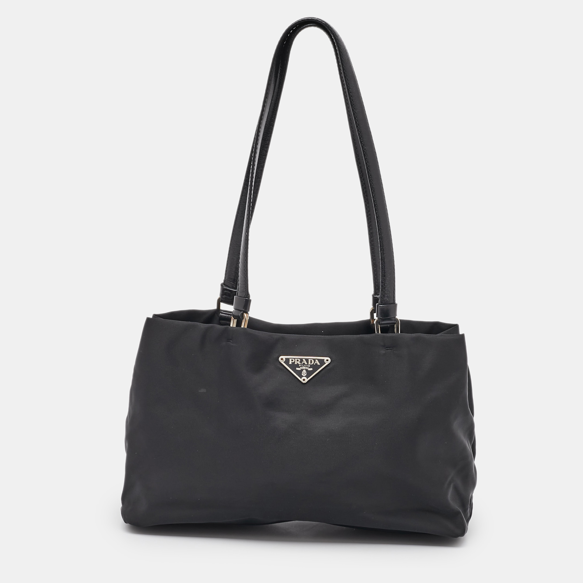 

Prada Black Nylon Tessuto Triangle Logo Tote