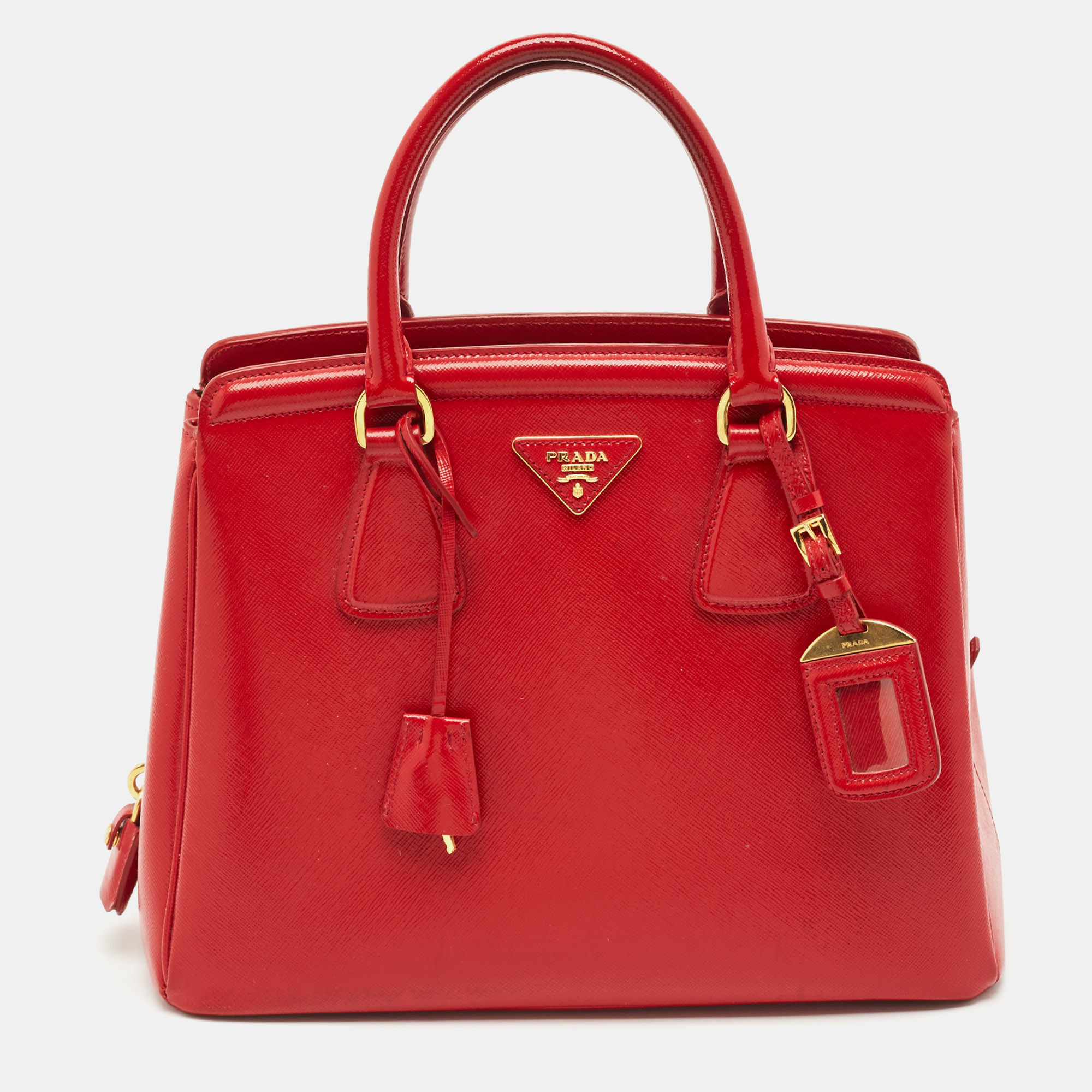 

Prada Red Saffiano Vernic Parabole Tote
