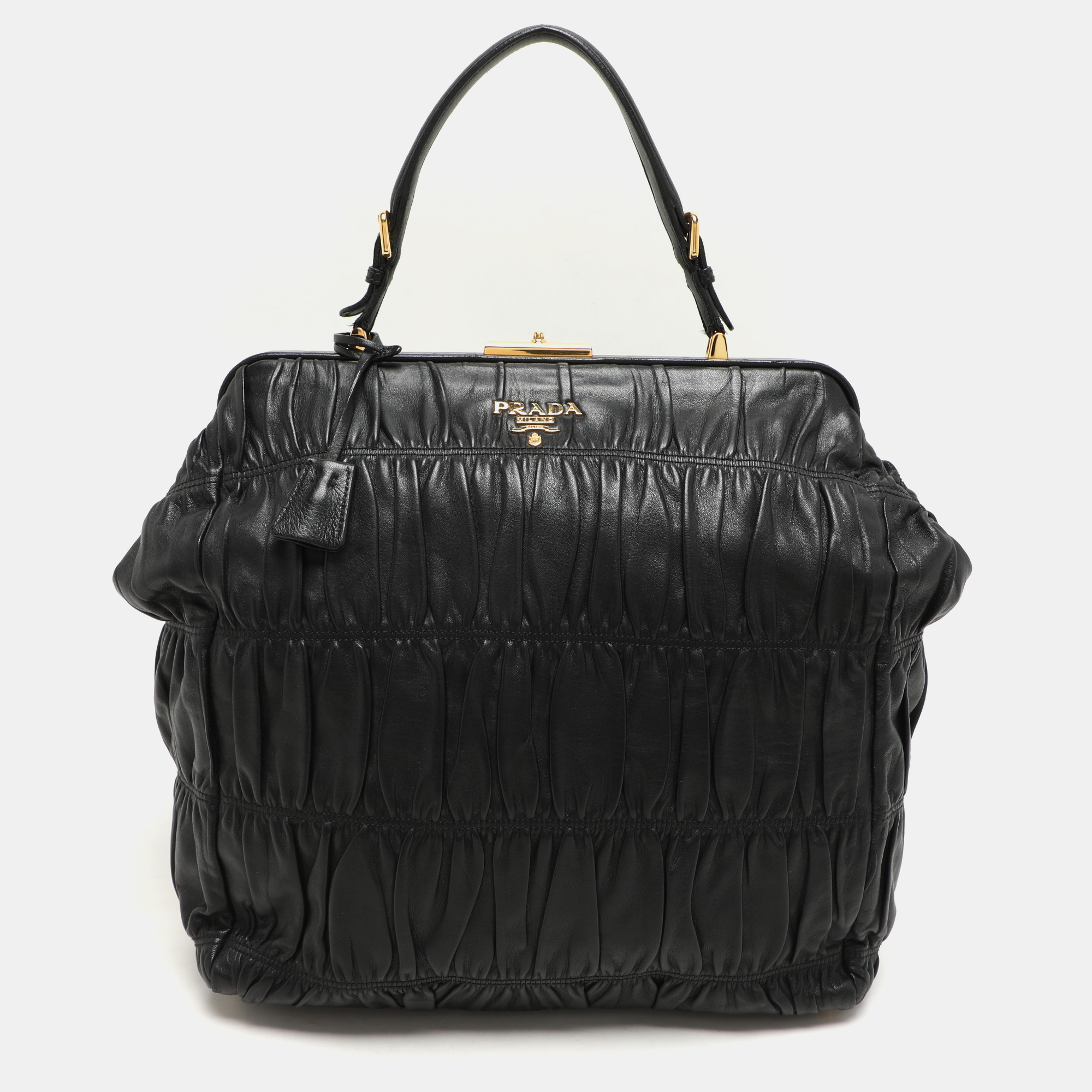 

Prada Black Matelasse Leather Top Handle Bag