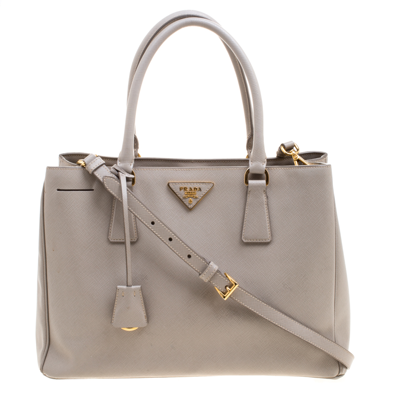Pre Owned Prada Grey Saffiano Lux Leather Small Tote