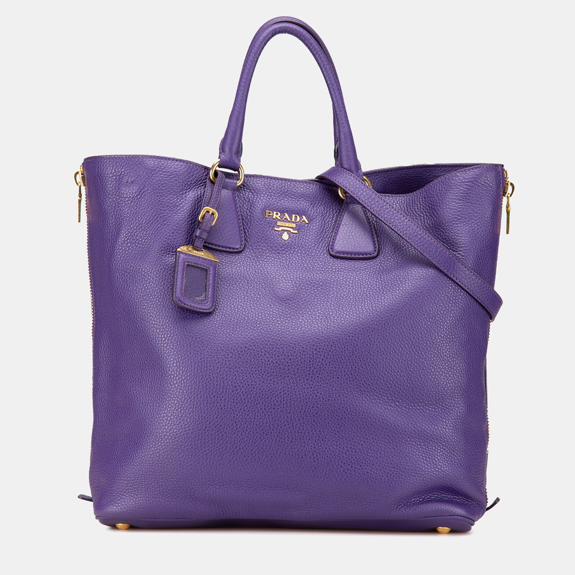 

Prada Purple Vitello Daino Side Zip Convertible Tote