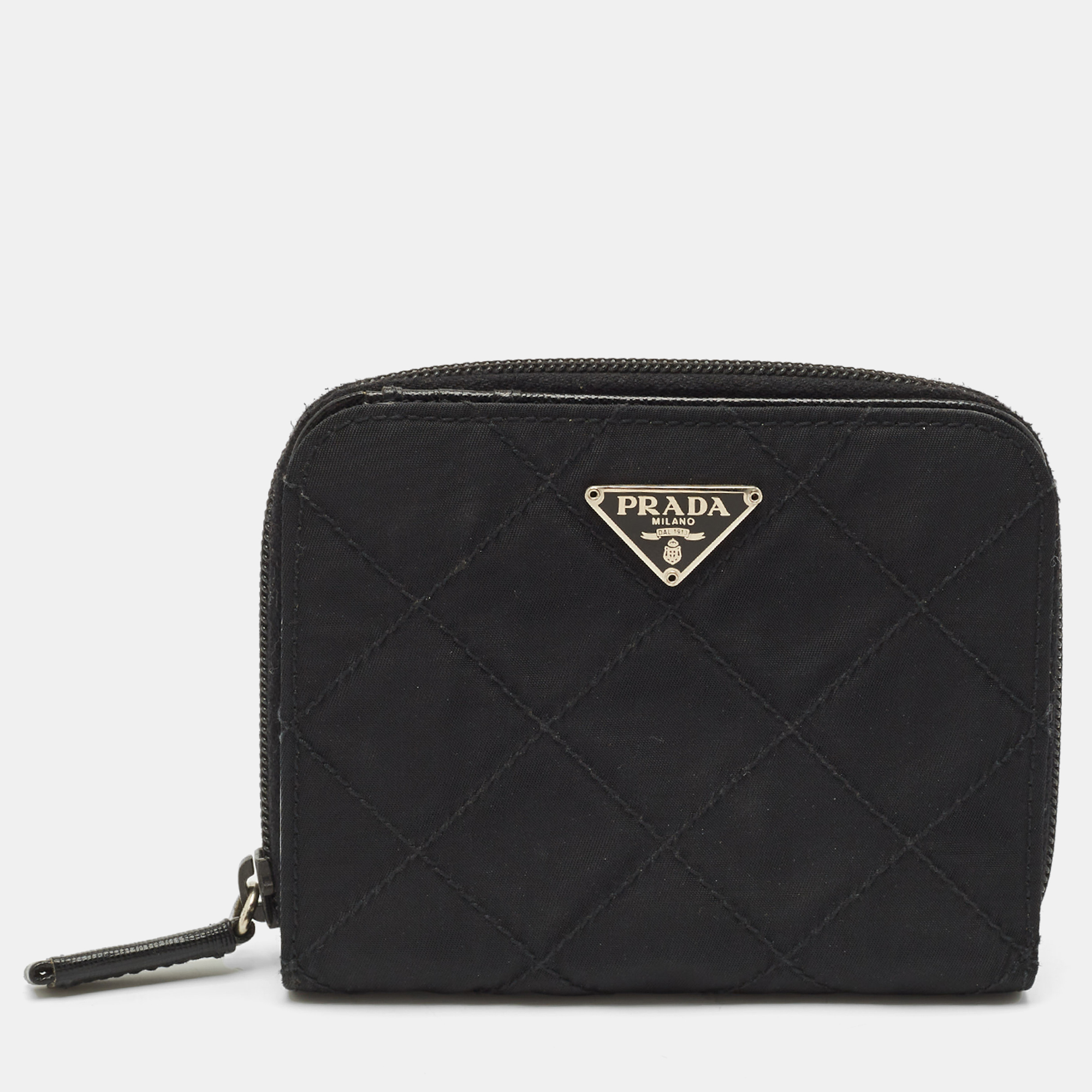 

Prada Black Quilted Nylon Zip Around French Wallet
