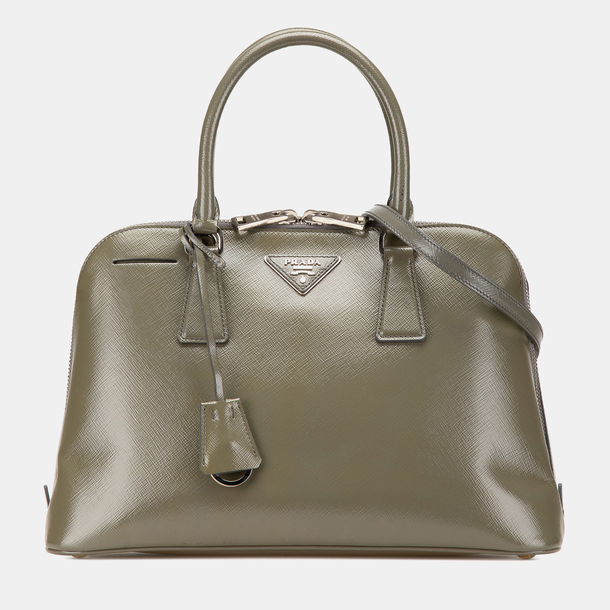 

Prada Green Medium Saffiano Vernice Promenade Satchel