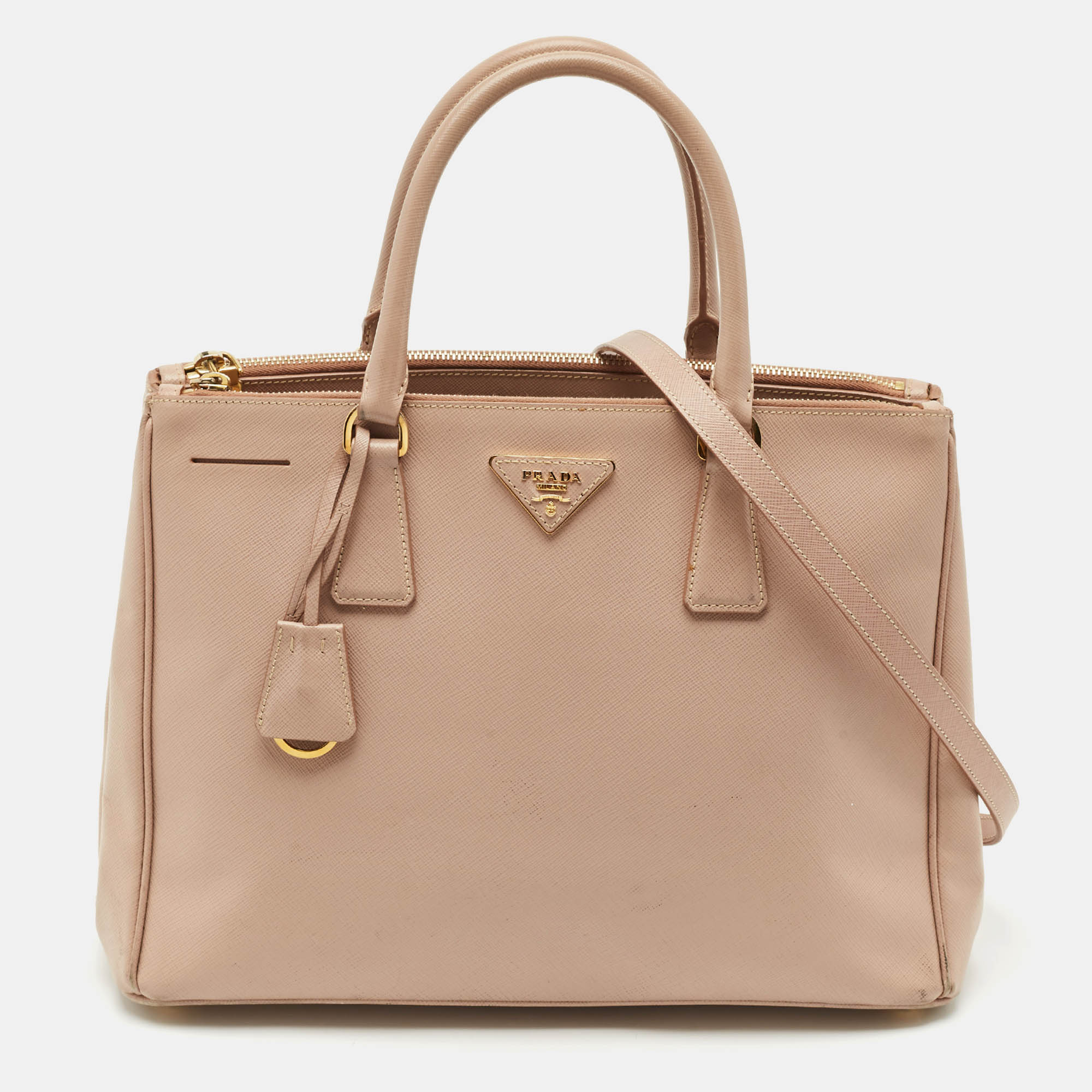 

Prada Beige Saffiano Leather  Double Zip Tote