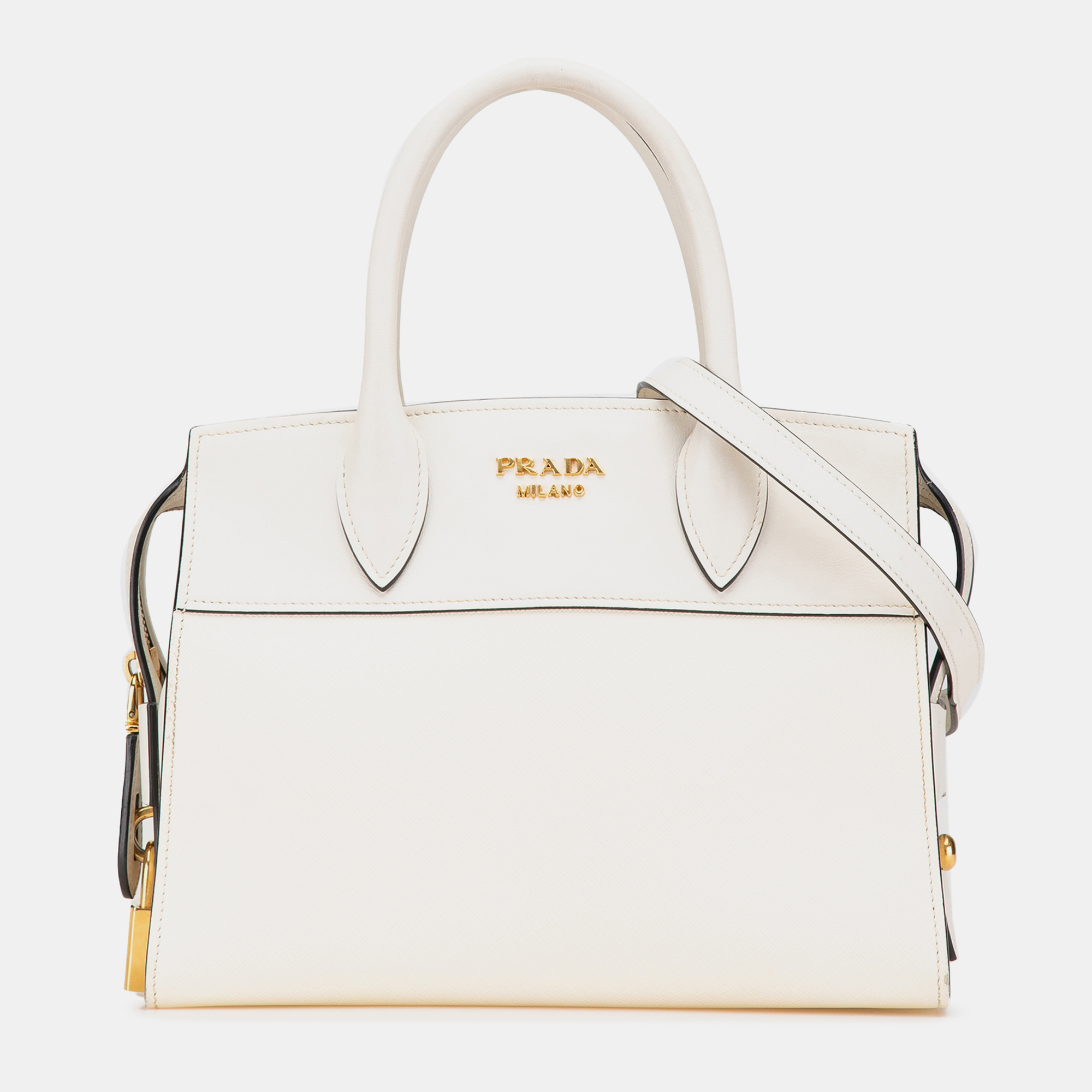 

Prada White Saffiano And City Calf Esplanade Satchel
